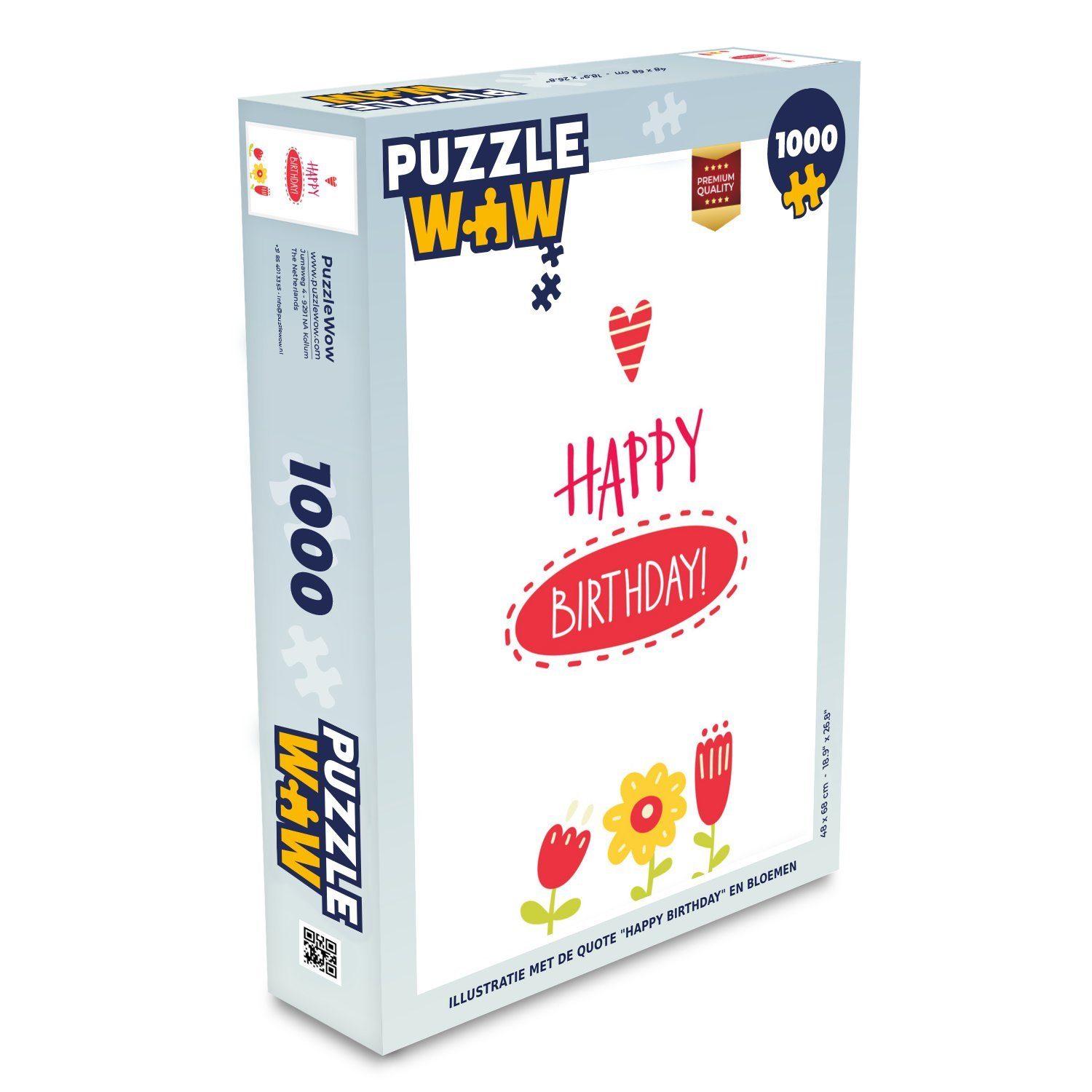 MuchoWow Puzzle Illustration mit dem Zitat "Happy Birthday" und Blumen