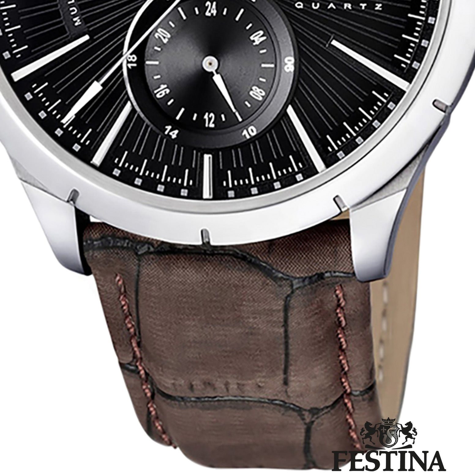 Festina Multifunktionsuhr UF16573/X Festina braun-schwarz Elegant F16573/X, schwarz Armbanduhr Uhr Lederarmband Herren Herren rund