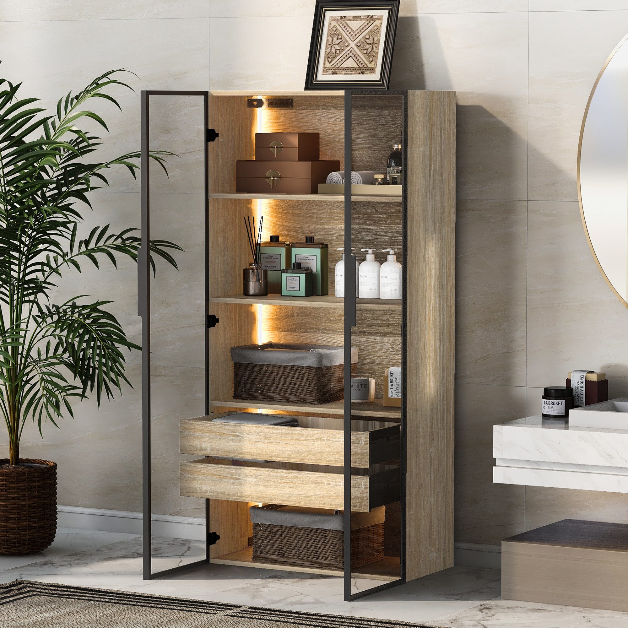 Flieks Vitrine Hochschrank mit LED-Beleuchtung und günstig online kaufen