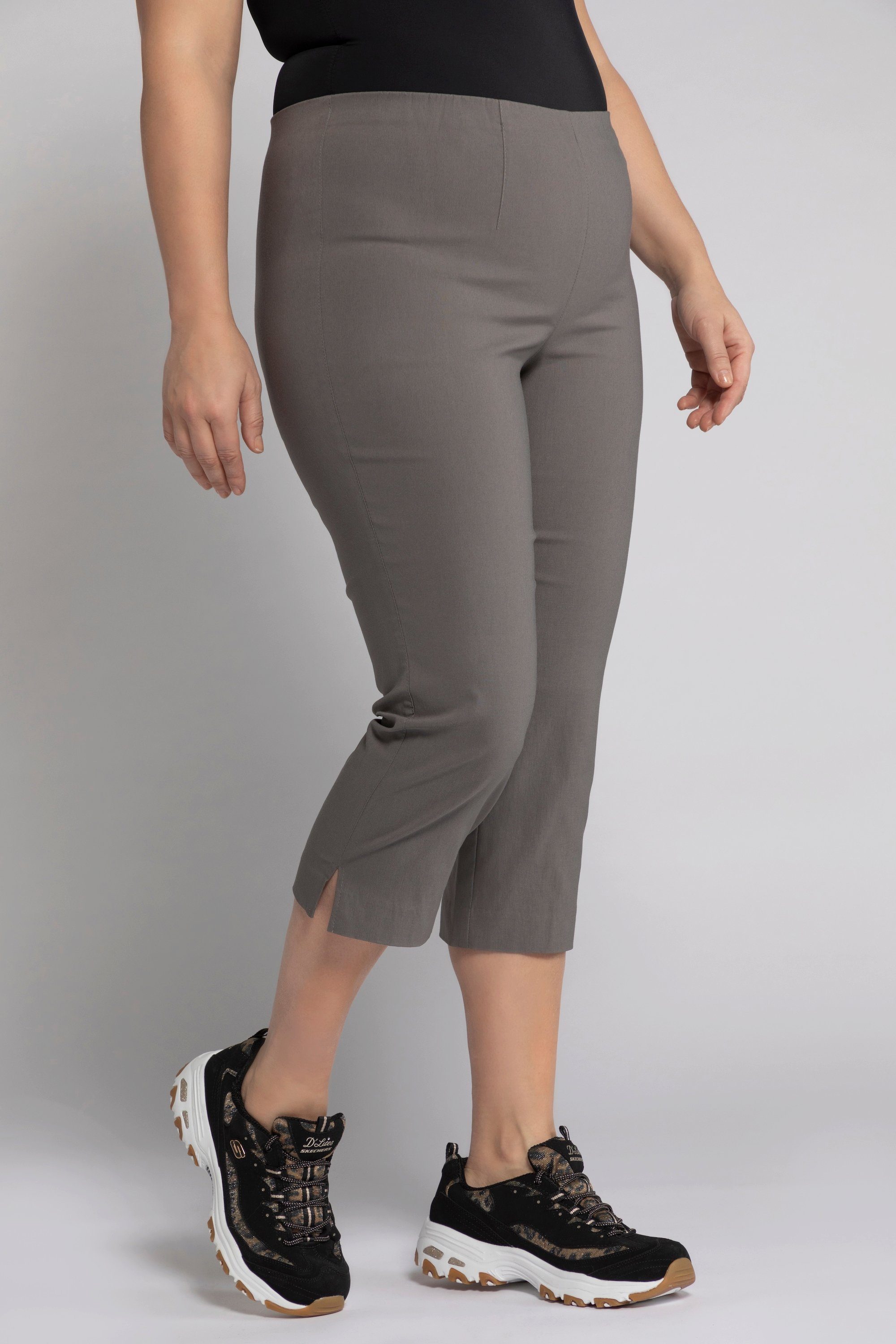 Ulla Popken Funktionshose Bengalinhose wadenlang Elastikbund Stretch grey taupe