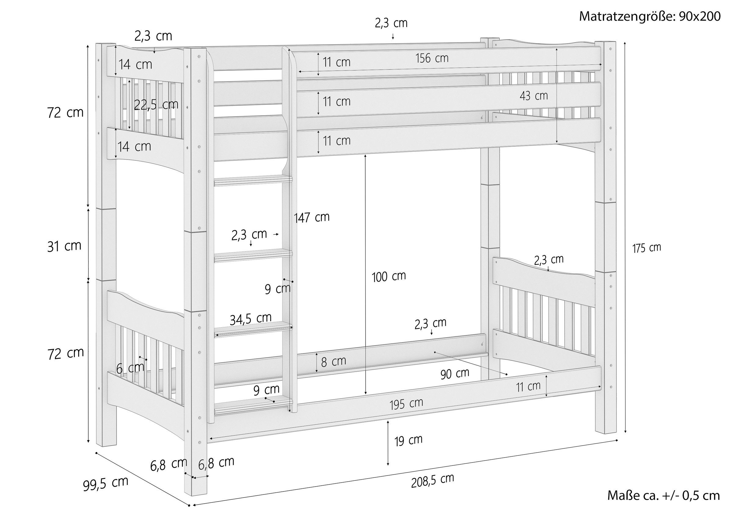 Rollrosten ERST-HOLZ massiv Etagenbett mit S2 + Bettkasten Etagenbett Kiefer 90x200