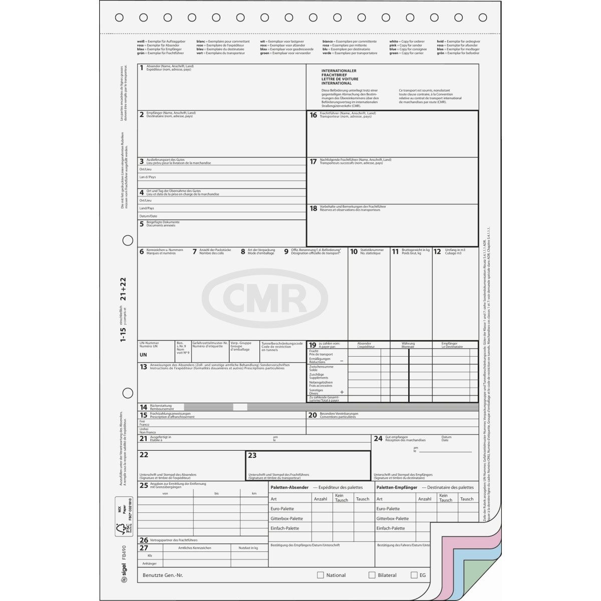 Thumbnail - Sigel Formularblock Internationaler Frachtbrief SD A4 4 Blatt VE=50 Stück