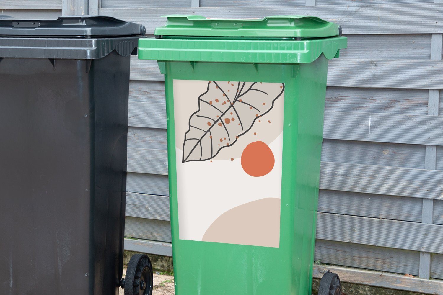 Abfalbehälter Mülltonne, Orange Sommer Mülleimer-aufkleber, Wandsticker MuchoWow Laub Container, - (1 Sticker, Weiß - St), -