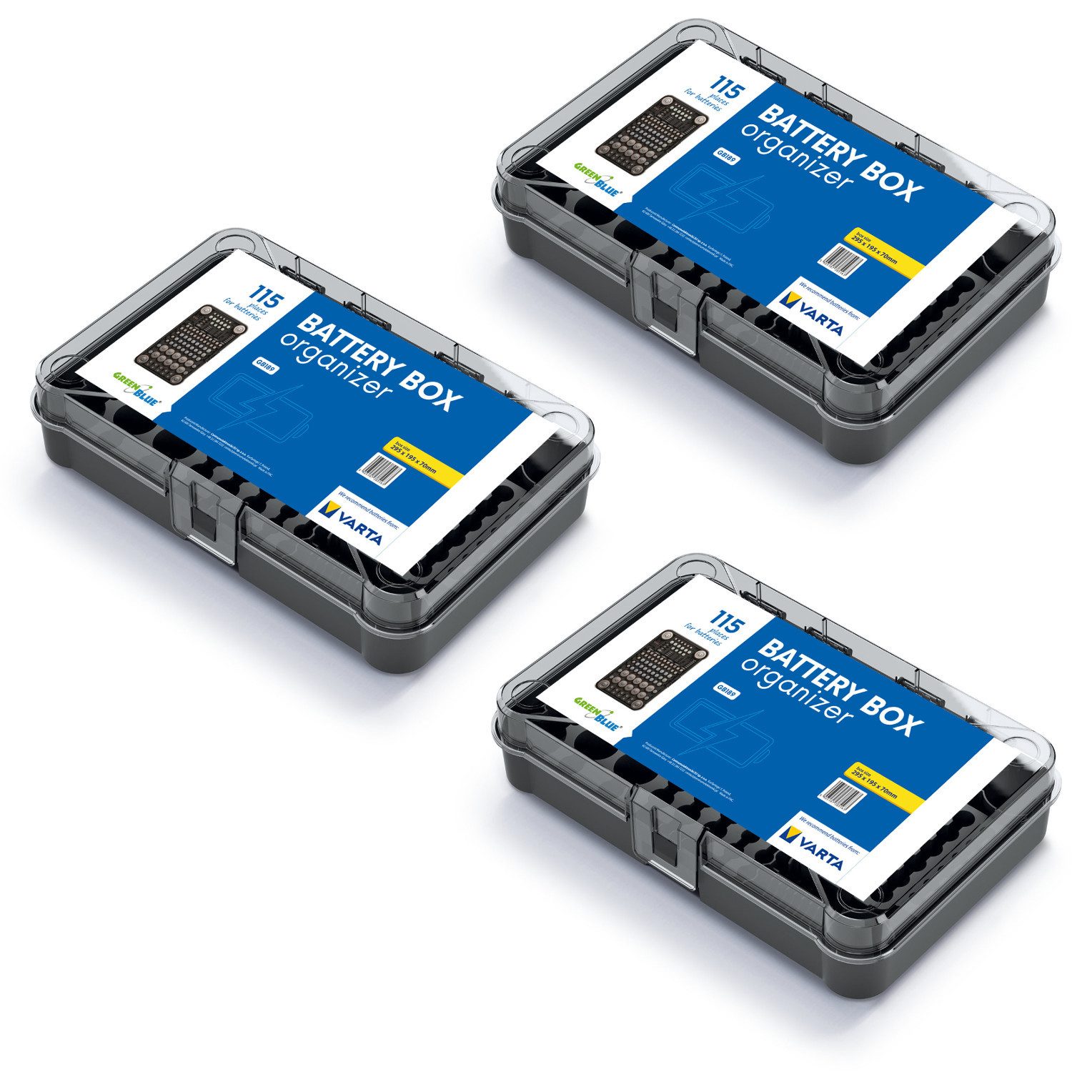 GreenBlue Batteriebox KBB03 (3 St), Batterie-Organizer, 115 Batterieplätze