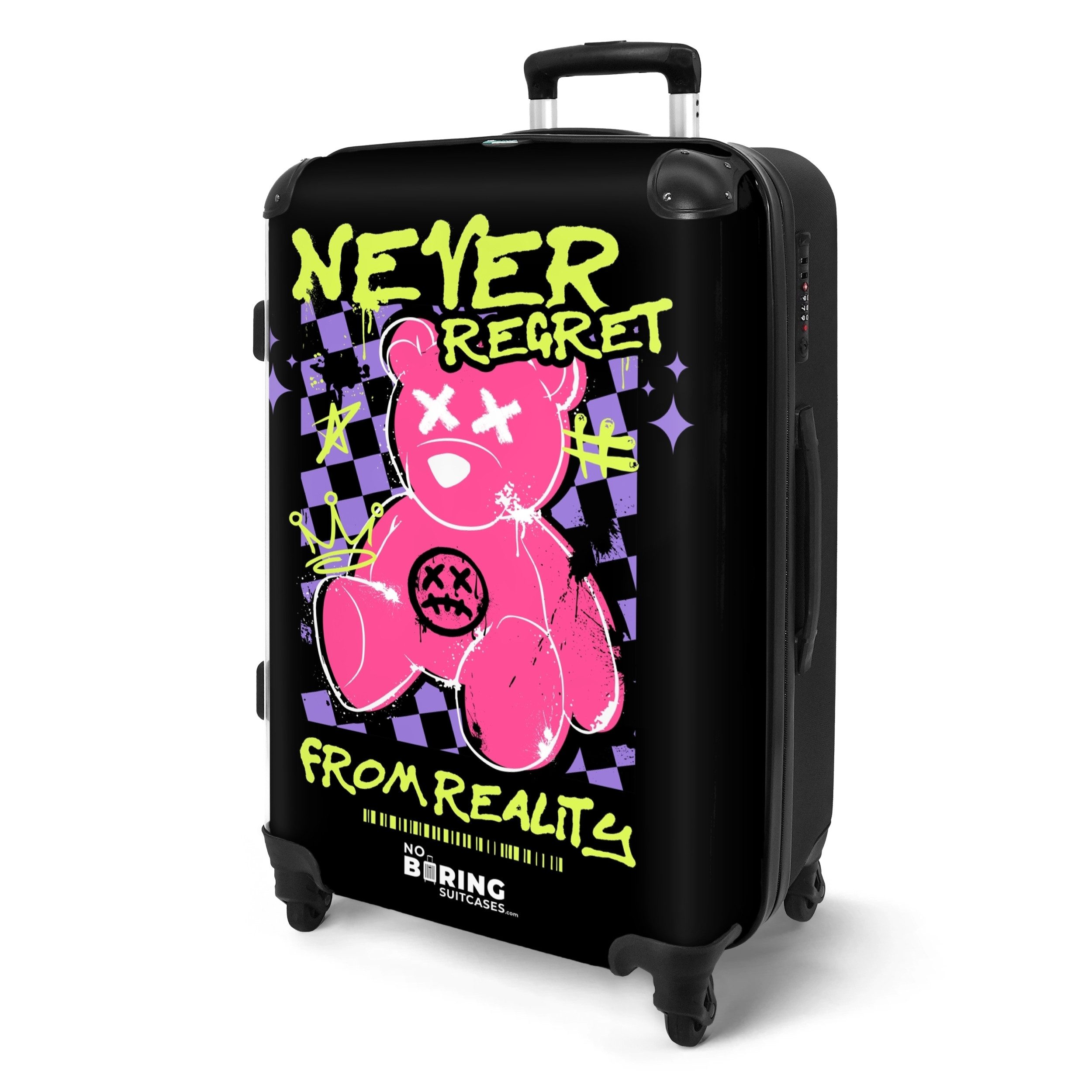 NoBoringSuitcases.com© Hartschalen-Trolley Slogan 'Never Regret' mit günstig online kaufen