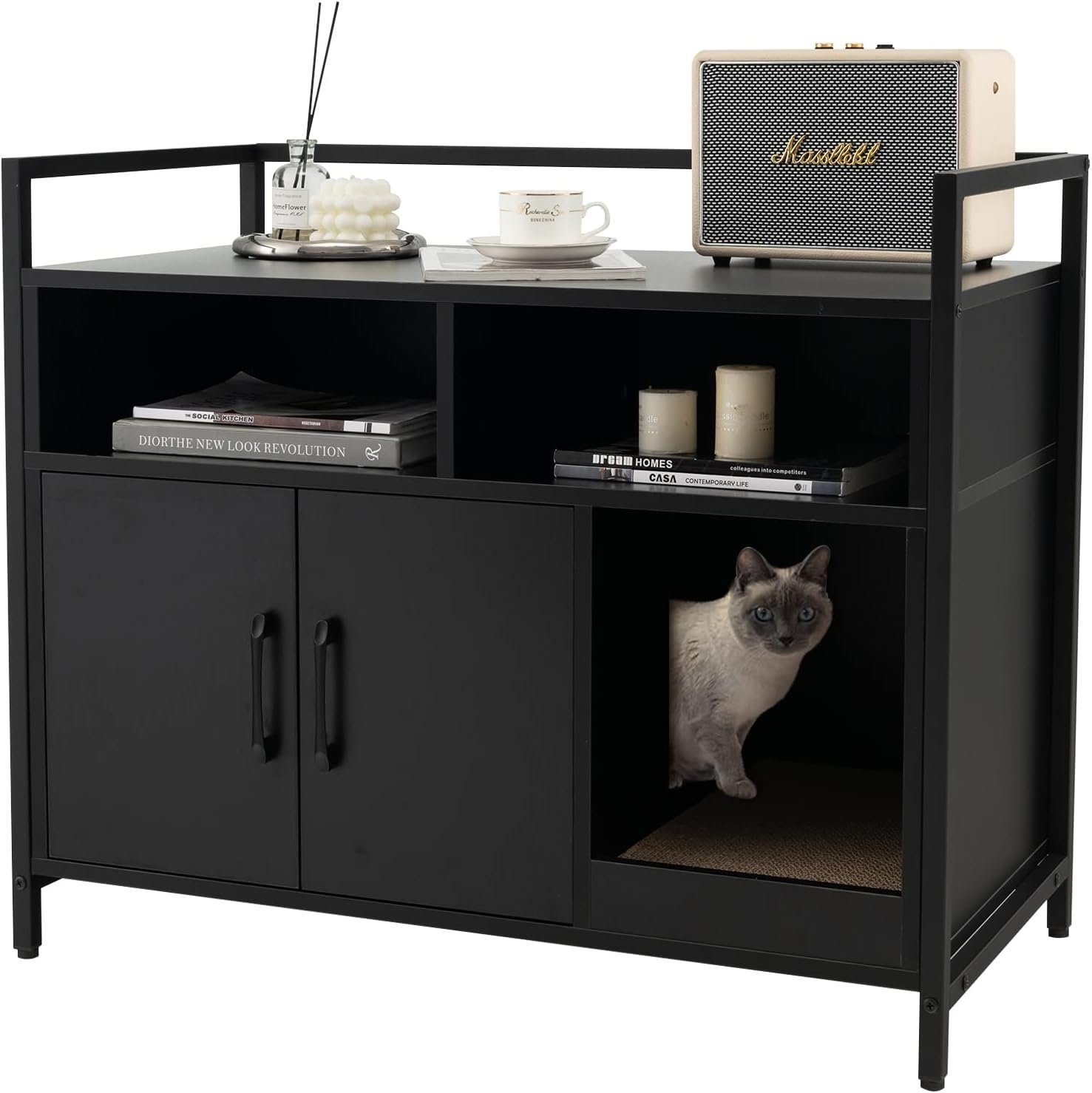 KOMFOTTEU Tierhaus 2 in 1 Katzenschrank Katzentoilette, mit Doppeltüren, Kr günstig online kaufen