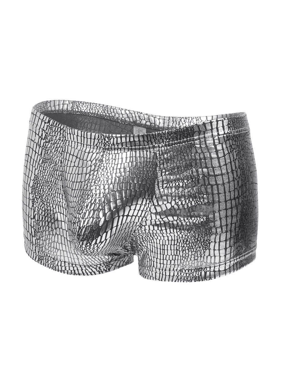 Lau-Fashion Boxershorts Herren Lack Leder Look mit Schlangenmuster – Sexy Low Rise Unterwäsche