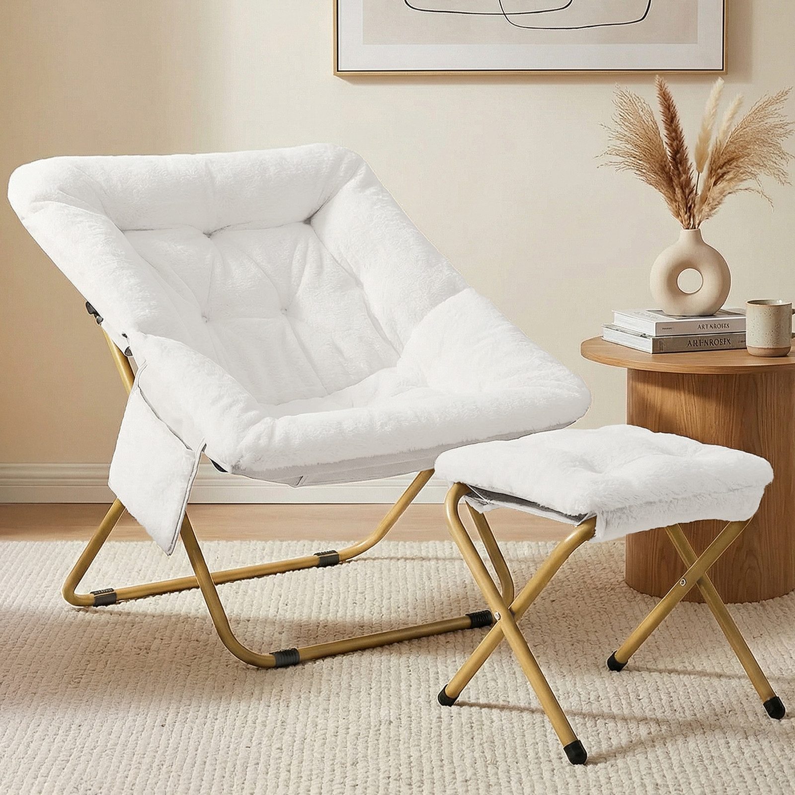 TLGREEN Relaxsessel,klappbarer Lounge-Sessel mit Hocker, (Weicher Kunstfell-Lesesessel, Relaxsessel mit Hocker),Ideal für Wohnzimmer, Schlafzimmer & Spielzimmer