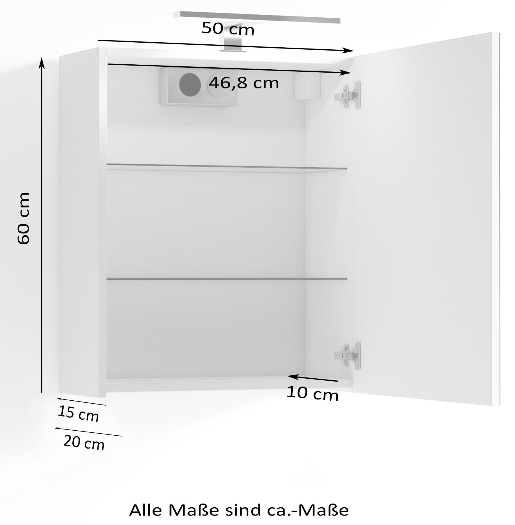 LED Breite 50 Beleuchtung Spree Spiegelschrank mit byLIVING cm, und Schalter-/Steckdosenbox 1-türig,