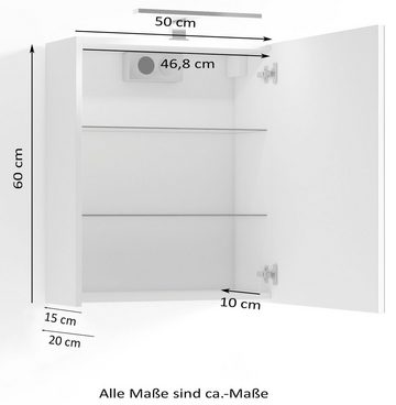 byLIVING Spiegelschrank Spree Breite 50 cm, 1-türig, mit LED Beleuchtung und Schalter-/Steckdosenbox