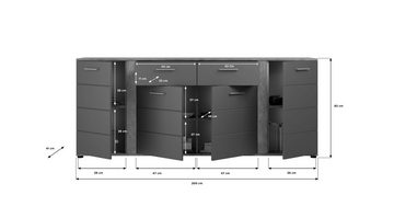 xonox.home Sideboard Blake (Kommode matt grau und Matera, 200 x 84 cm), 4-türig, 2 Schubladen