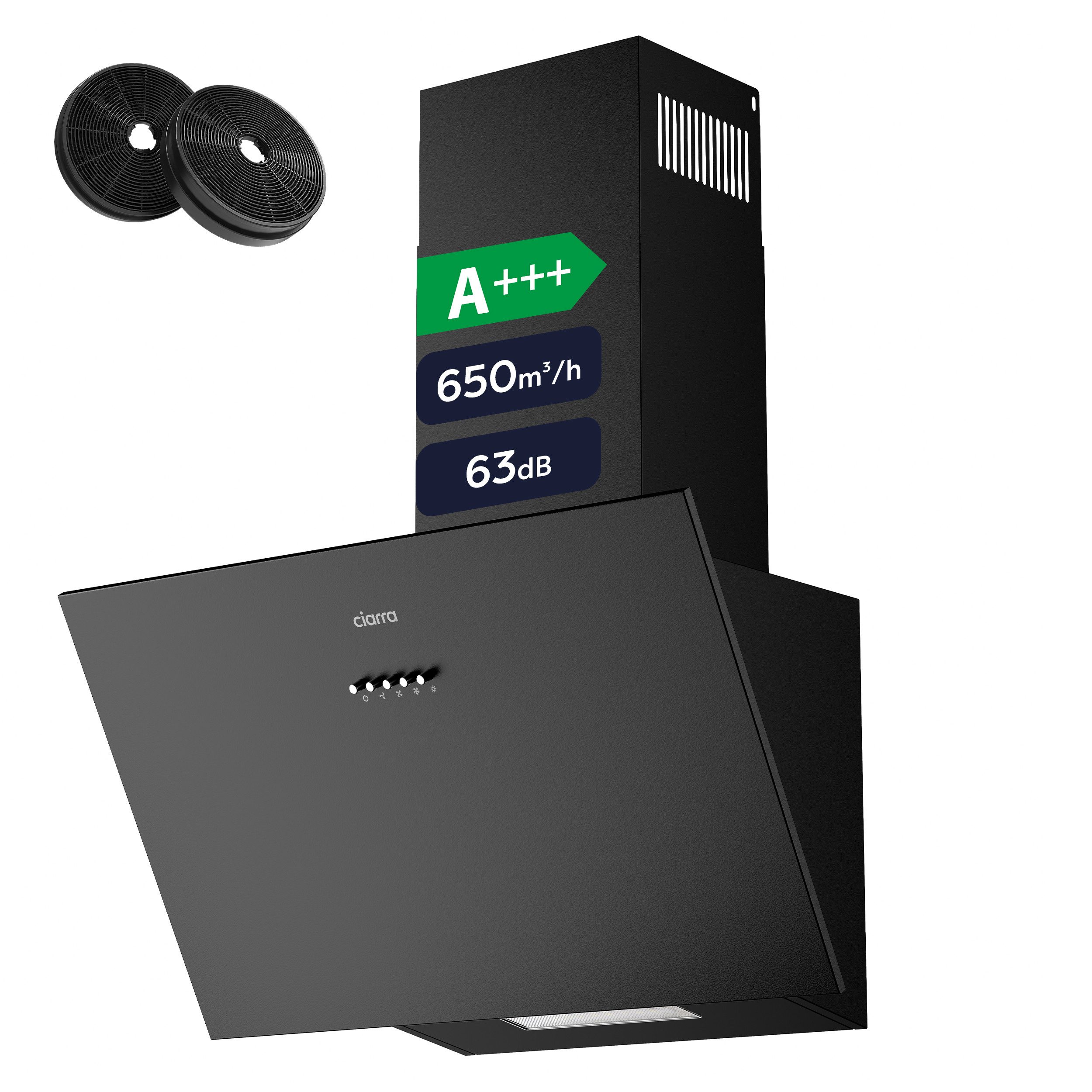 CIARRA Kopffreihaube VM6762AB VM6762AB, 650m³/h Dunstabzugshaube 60cm A+++ Schräghaube Umluft/Abluft