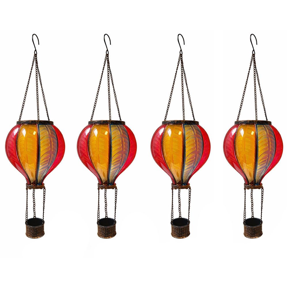 Expo Börse LED Solarleuchte, LED-Leuchtmittel fest verbaut, Warmweiß, LED Solar Außen Hängelampe Heißluftballon Gartenleuchte bunt 4er Set
