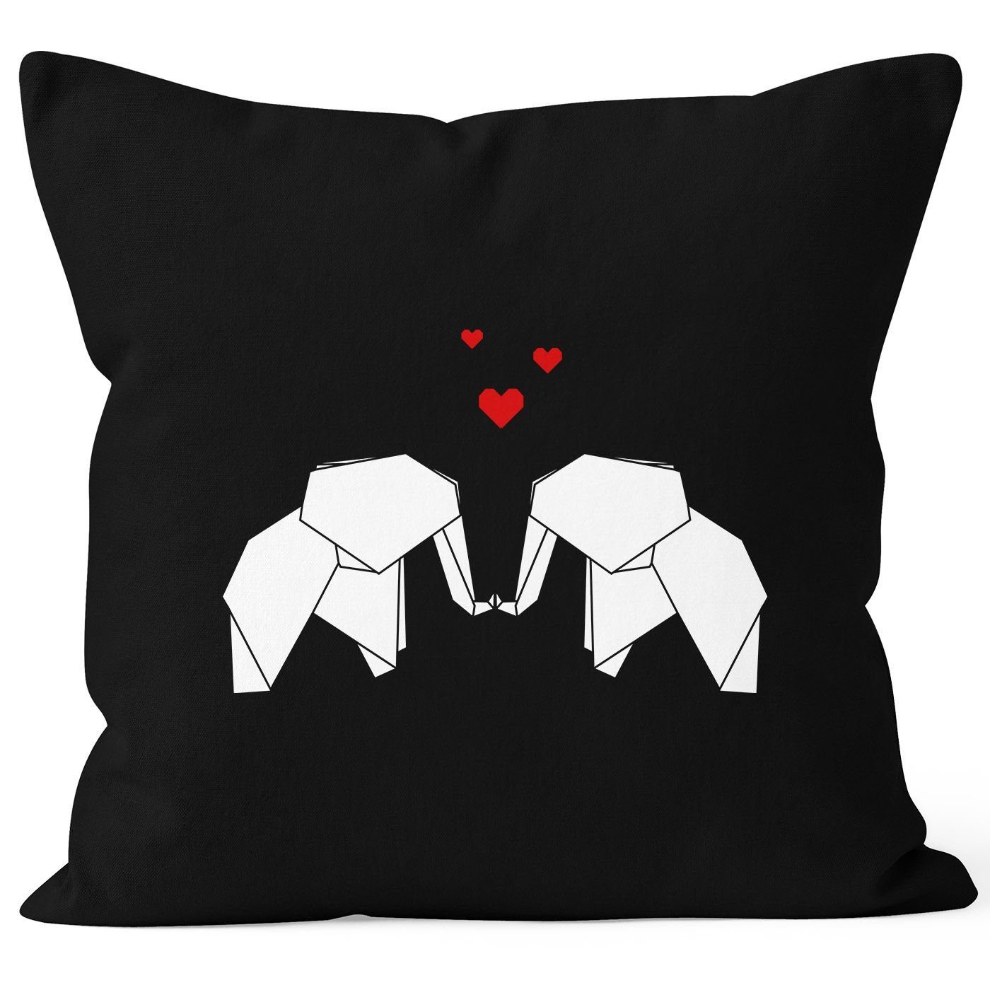 MoonWorks Dekokissen Kissenbezug Origami Elefanten Pärchen Paar verliebt Liebe Kissen-Hülle Deko-Kissen Baumwolle MoonWorks® schwarz