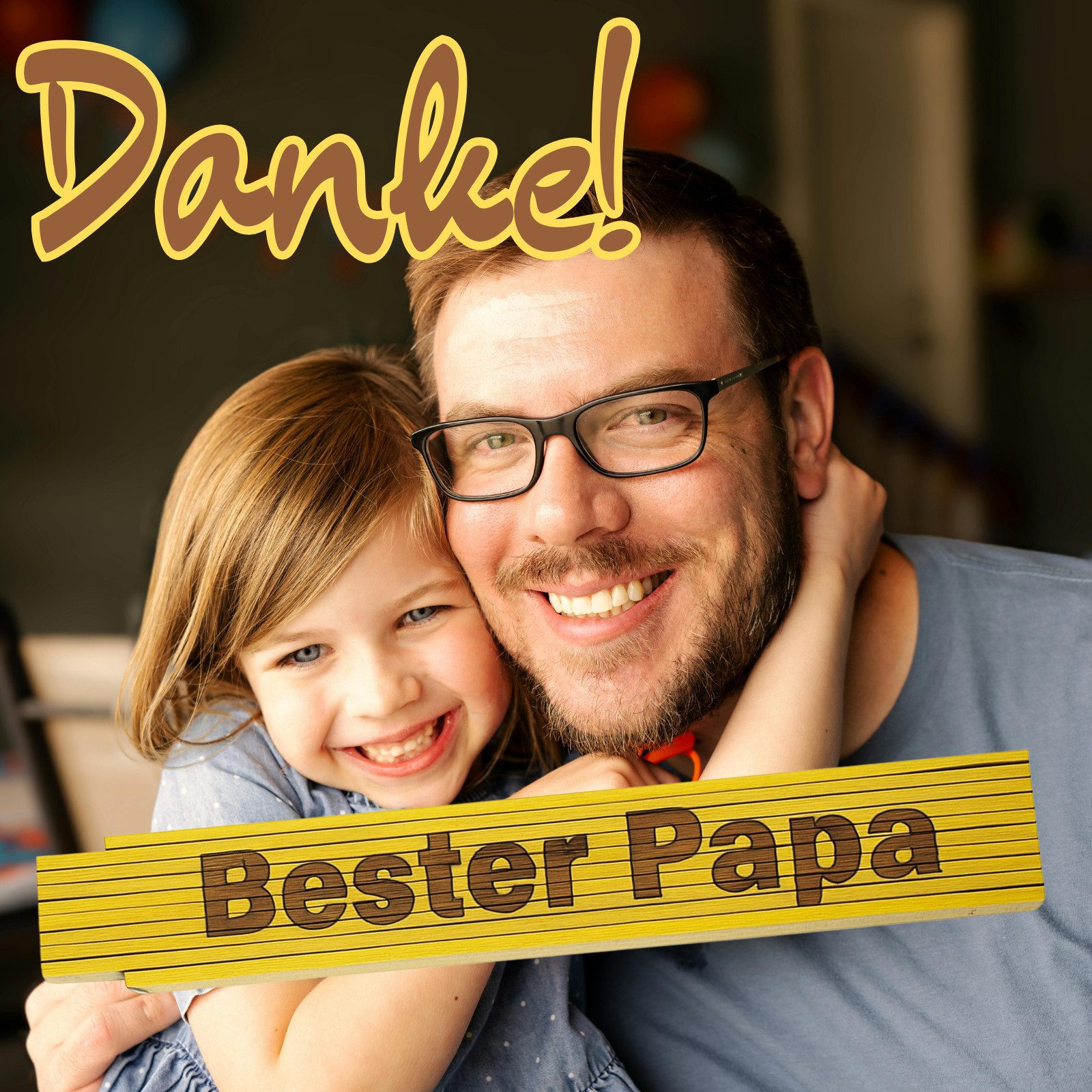 Zollstock Maßstab Laser Gravur Spruch Bester Papa goldfarben, 90° Rasterung und Winkelmesser
