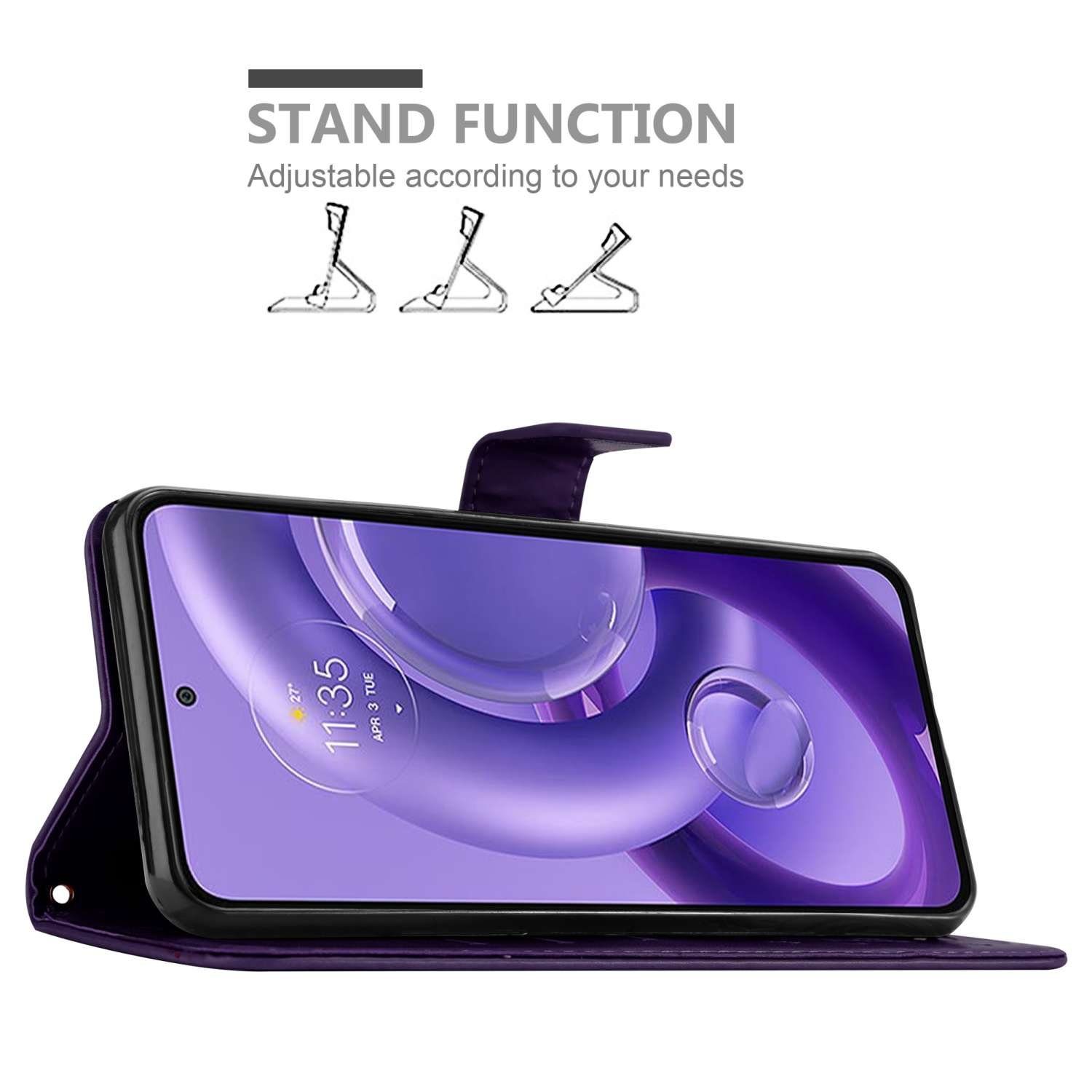 Cadorabo Handyhülle für Motorola EDGE 30 NEO Hülle Motorola EDGE 30 NEO, Hülle Schutzhülle Blumen Flower mit Standfunktion Kartenfach Magnet