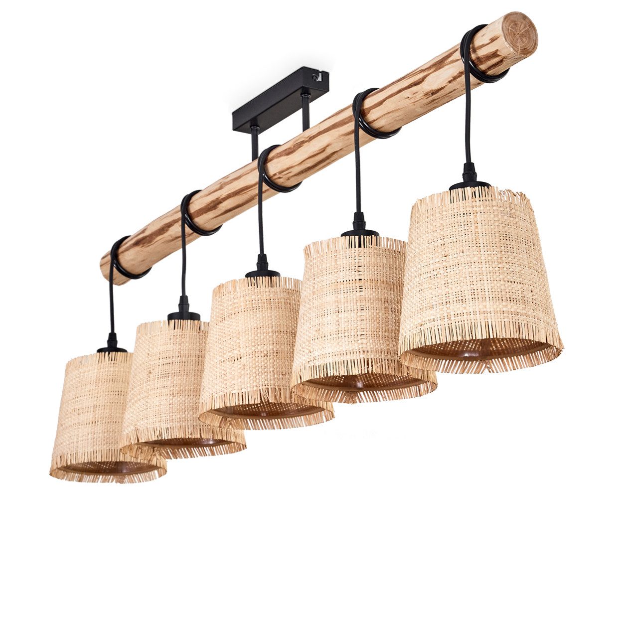 hofstein Deckenleuchte moderne Deckenlampe aus Holz/Metall/Bast günstig online kaufen