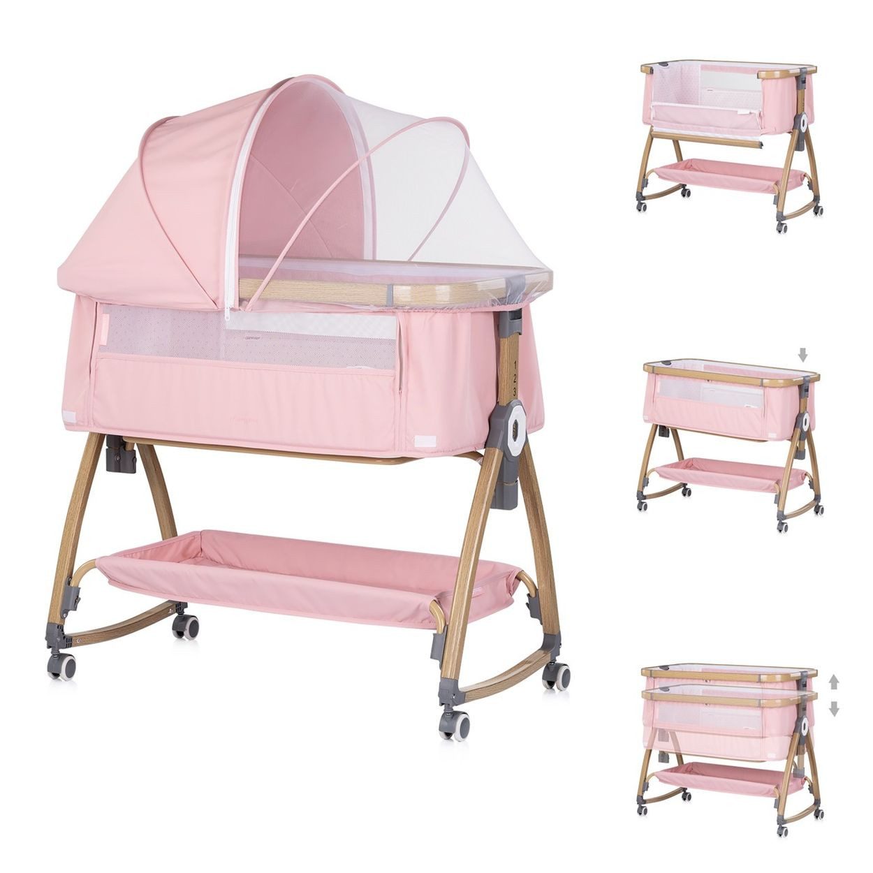 Chipolino Komplettbett Beistellbett Charisma Matratze, höhenverstellbar Räder Ablagefach Gurt