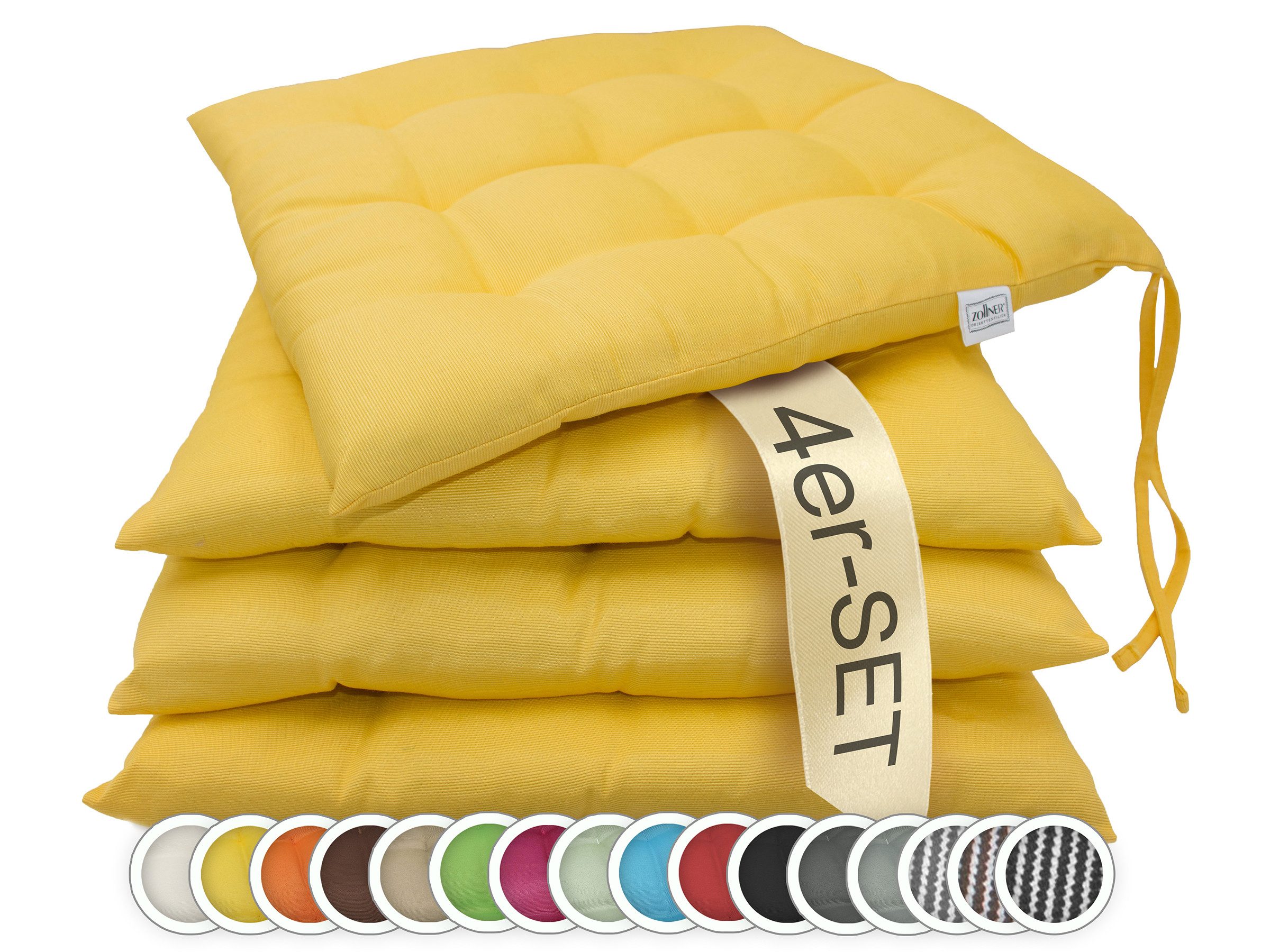 ZOLLNER Stuhlkissen, 40 x 40 x 3 cm, mit Bindebänder, für Indoor und Outdoor