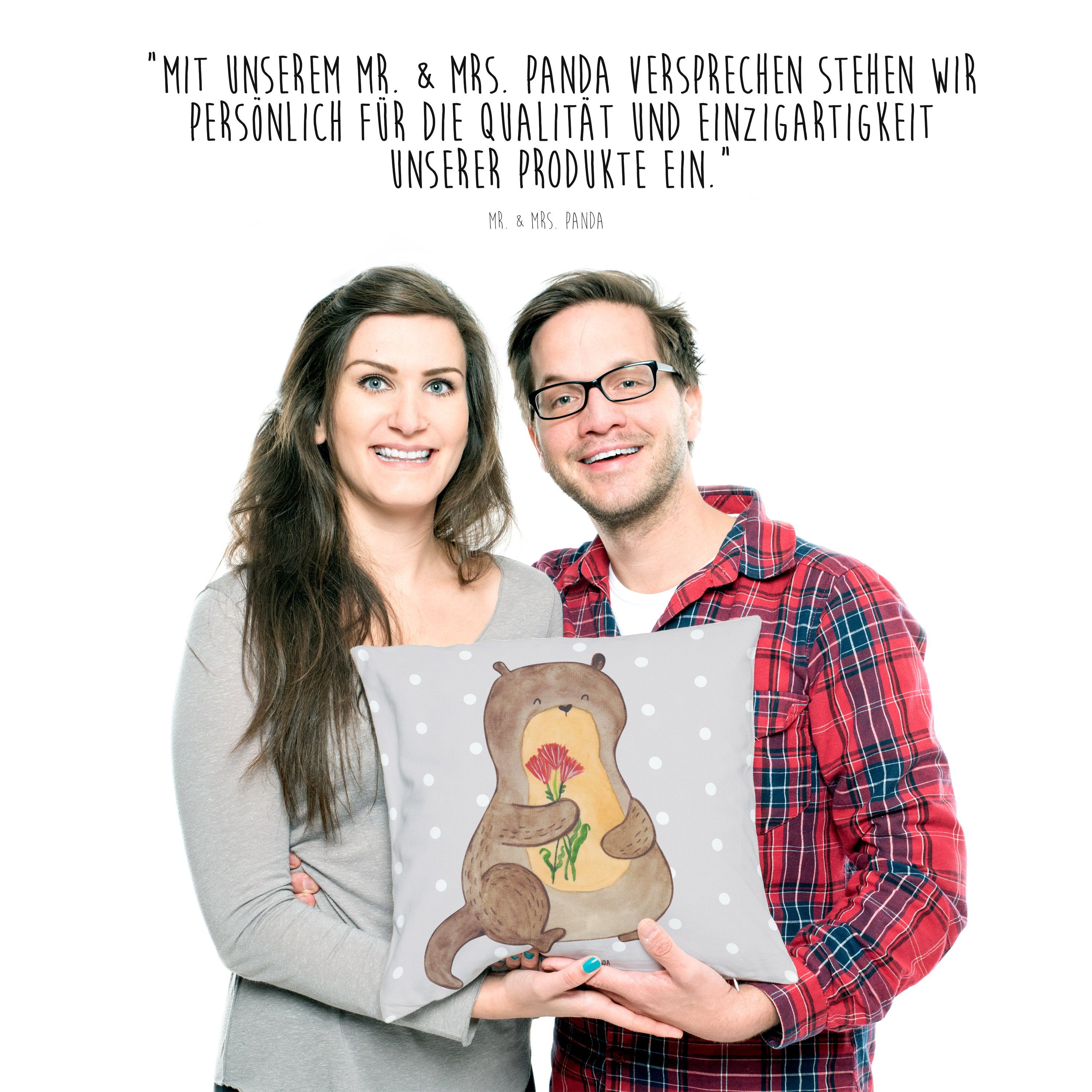 Mr. & Mrs. - Otter Seeotter, - Grau D Pastell Geschenk, Dekokissen Panda Blumenstrauß Fischotter