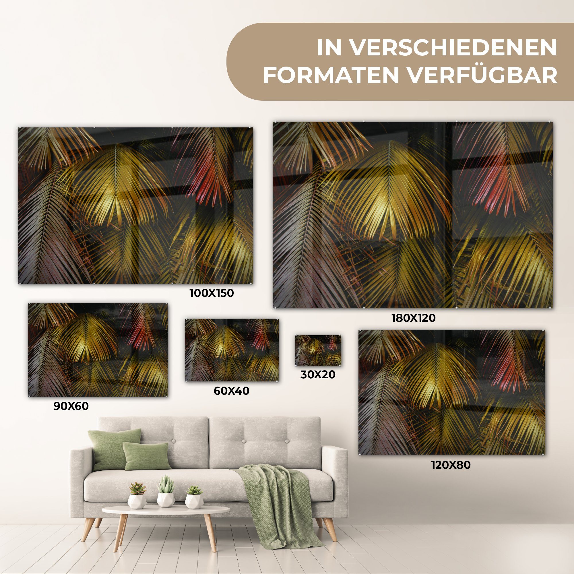 MuchoWow Acrylglasbild Dschungel - Schlafzimmer Acrylglasbilder & (1 Blätter Gold, St), Wohnzimmer 