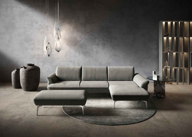 himolla Ecksofa himolla 9900, Recamiere rechts o. links, Füße Aluminium, mit Hocker