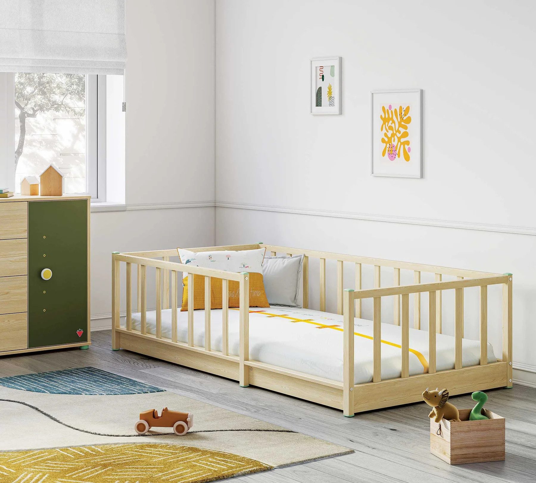 Möbel-Zeit Kinderbett MONTES Natur – Montessori Bodenbett – 90x190 cm