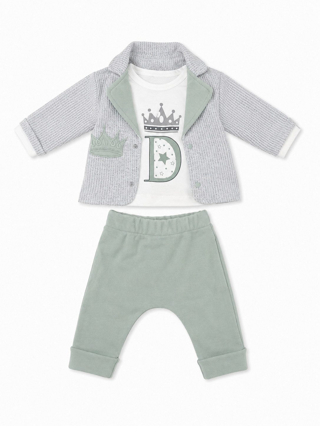 Lorey Medtec Neugeborenen-Geschenkset Baby Jungen Outfit, 3er Set: Jacke, Langarmshirt, Hose, 100% Baumwolle (Jacke + Langarmshirt + Hose)
