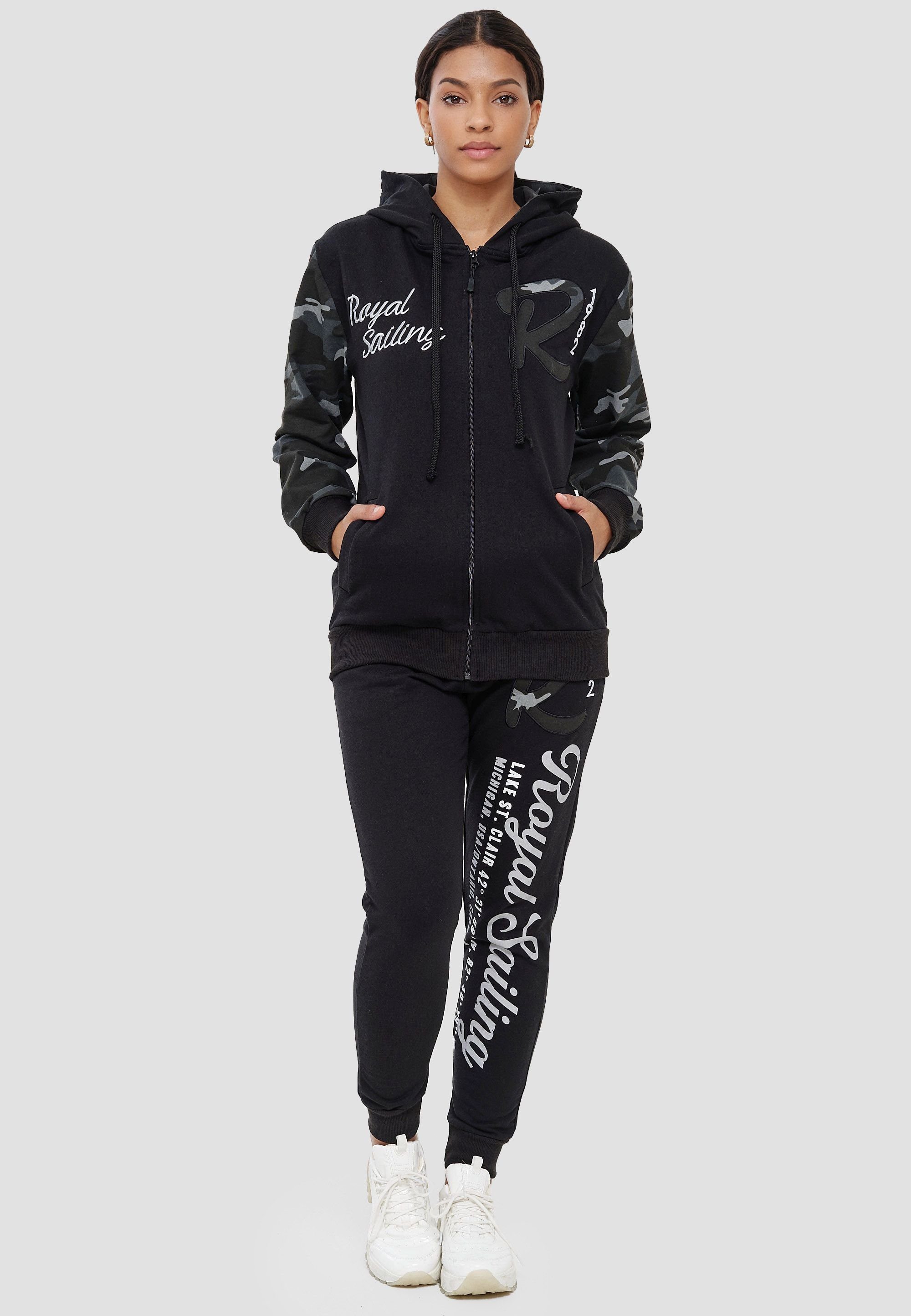 Trainingsanzug, Fitness John Hoodie Jogger Frauen Sportanzug Jogginganzug Damen Camouflage 2-tlg), (Sportanzug Streetwear Jogginganzug Trainingsanzug Schwarz Casual Kayna Freizeit