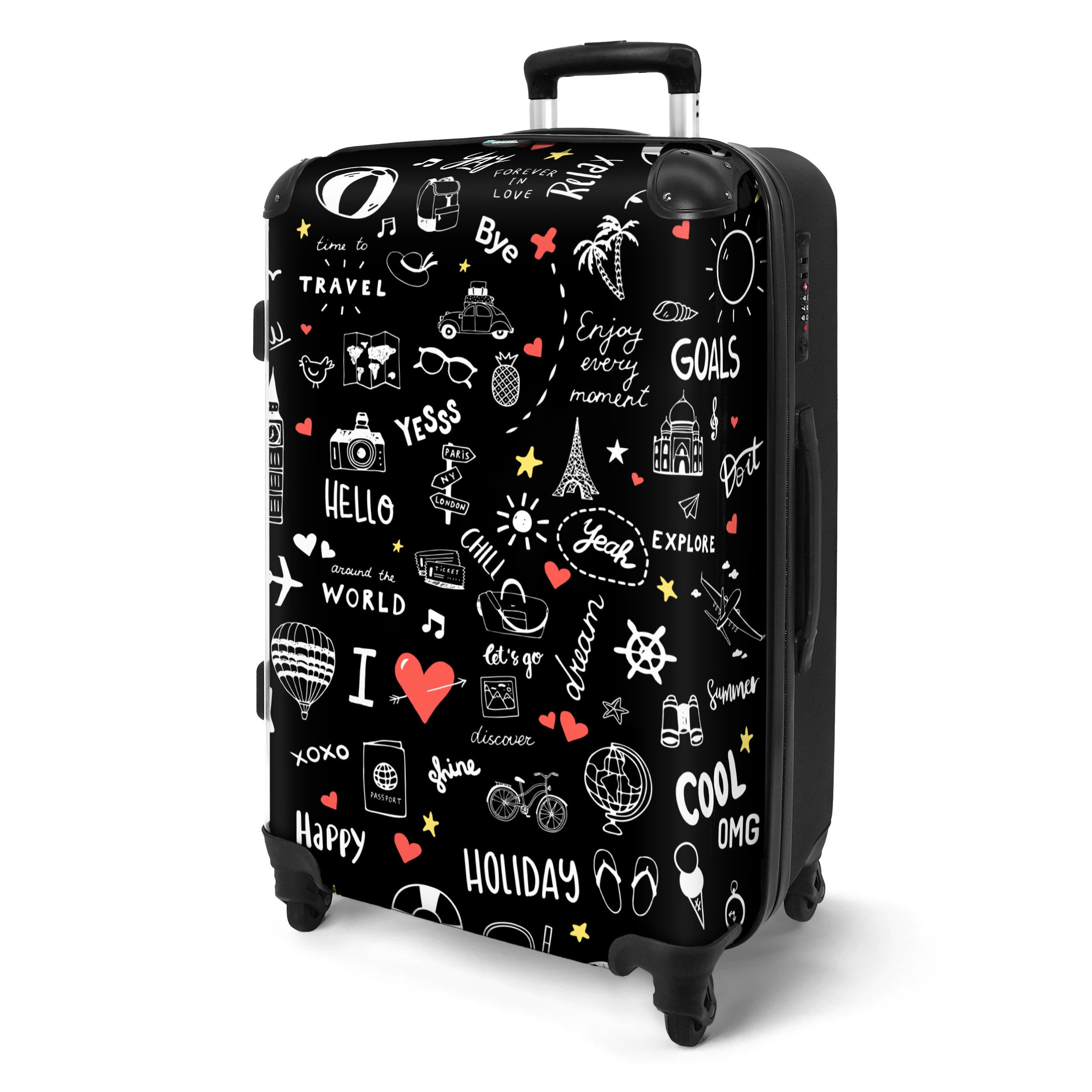NoBoringSuitcases.com© Hartschalen-Trolley Muster - Gekritzel - Reisen - Ur günstig online kaufen