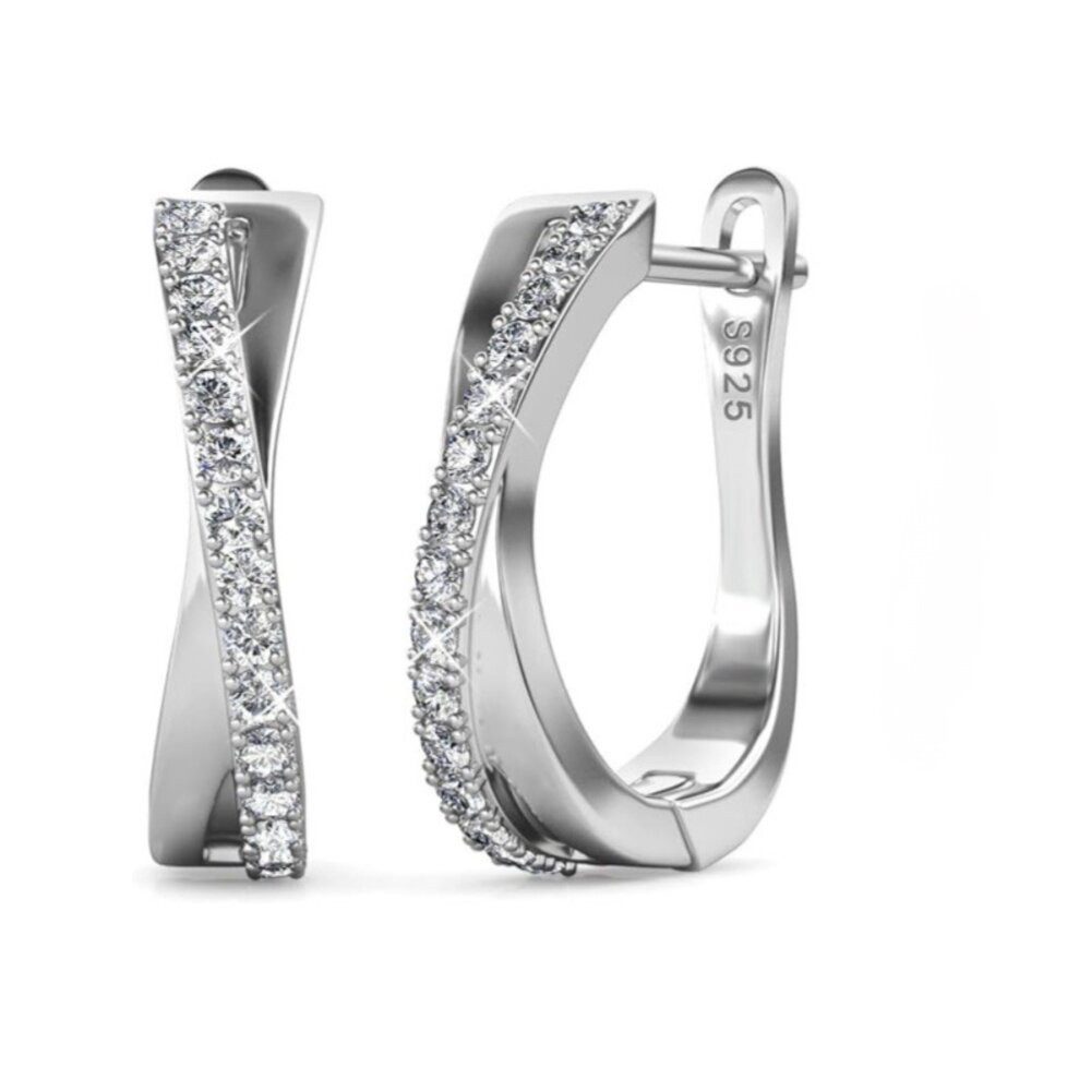 Paar Creolen Luxuriöse Damen Creolen Ohrringe 925 Silber 18K Gold