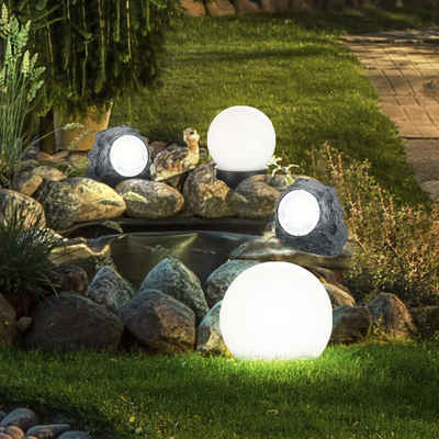 etc-shop LED Gartenleuchte, LED-Leuchtmittel fest verbaut, 4er Set LED Solar Lampen Kugel Steck Leuchten Garten Weg Stein