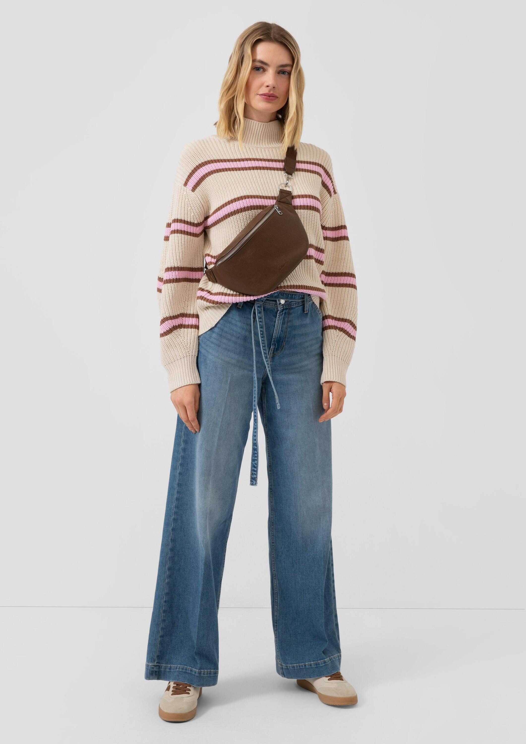 s.Oliver Longpullover Strickpullover Gestreifter Grobstrickpullover mit Stehkragen