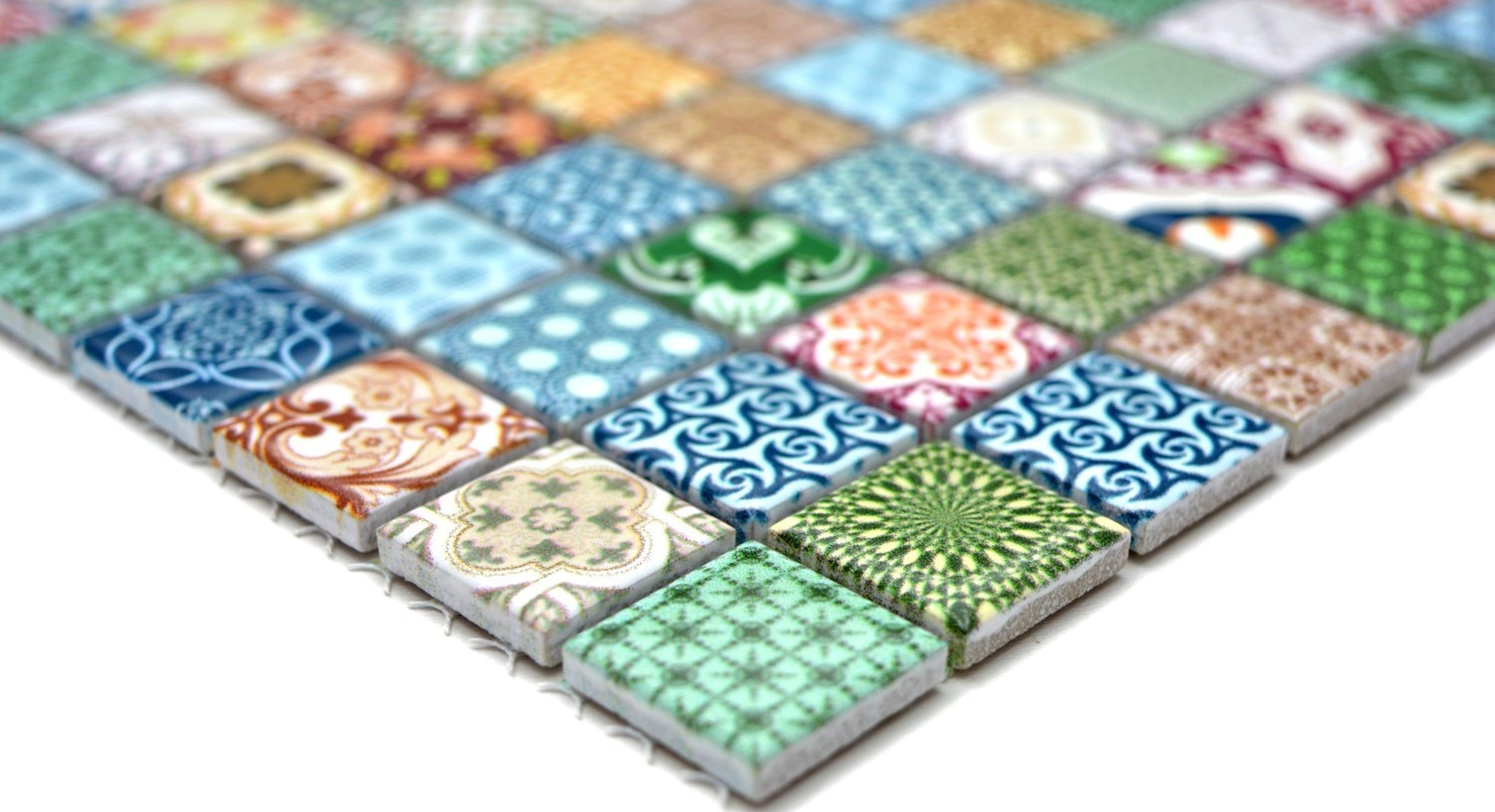 Mosani Mosaikfliesen Quadratisches Keramikmosaik matt Matten Mosaikfliesen bunt / 10