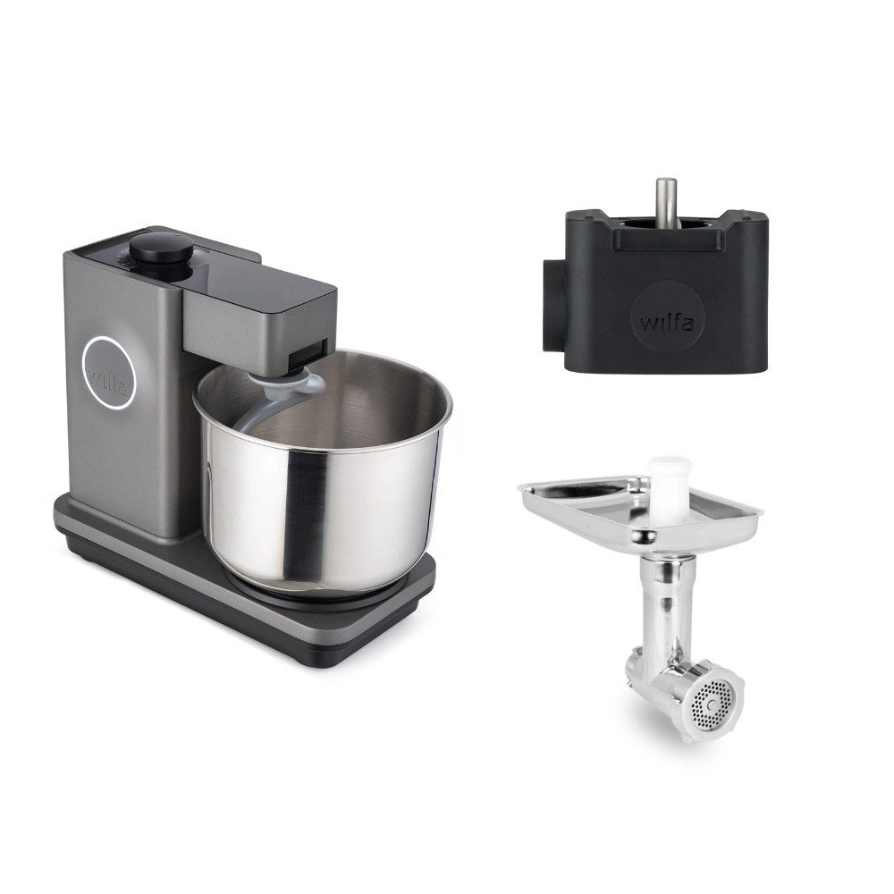 wilfa Küchenmaschine Probaker KM1GY-70 grau+Tool Adapter+Messerschmidt Edelstahlfleischwolf