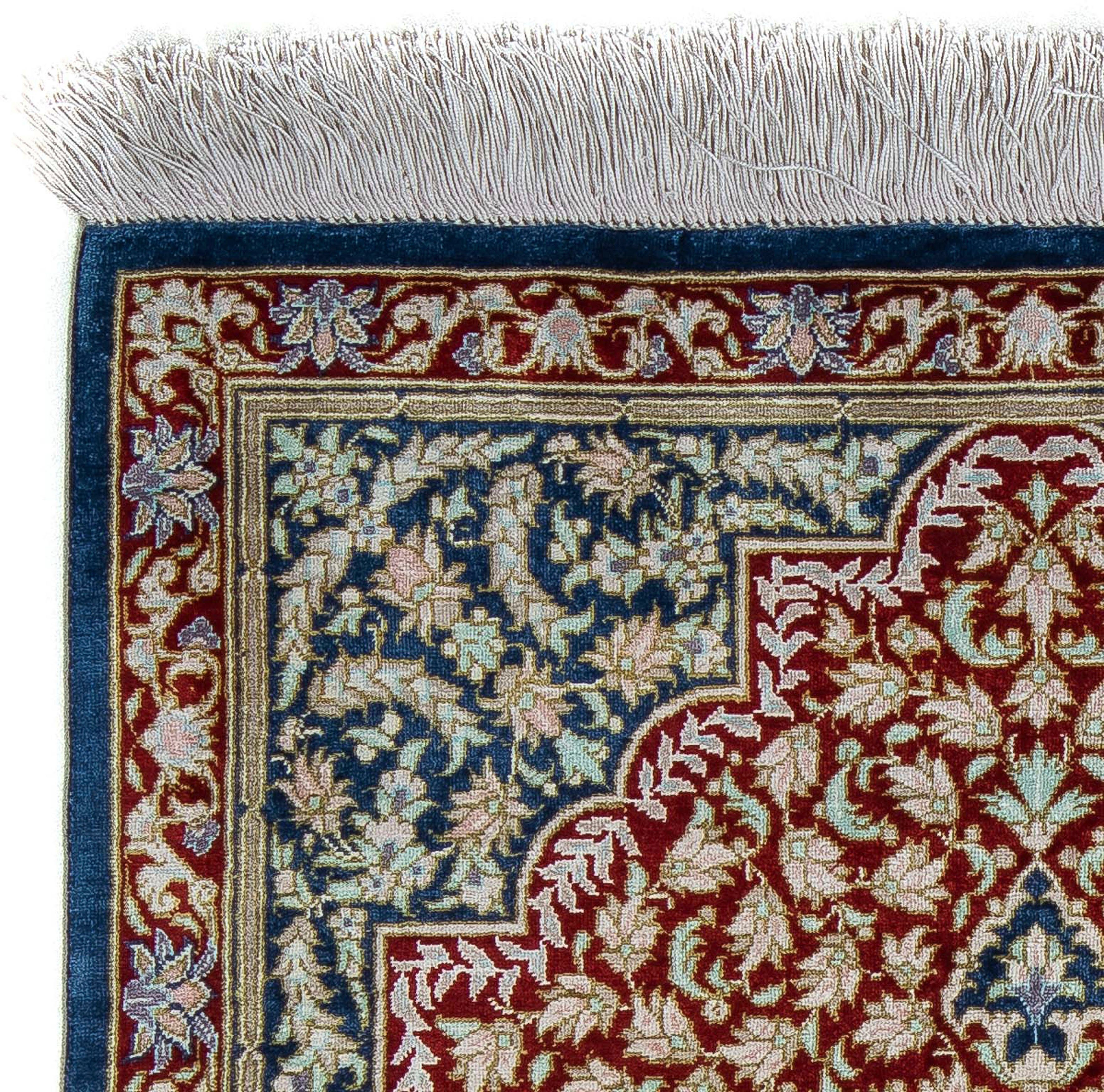 Orientteppich Perser rechteckig, mit - x mm, - Einzelstück dunkelblau, Ghom cm Zertifikat 10 - 53 morgenland, Höhe: Handgeknüpft, Wohnzimmer, 83