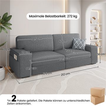 Yaheetech Sofa, Polstersofa aus Cordstoff mit Abnehmbare Kissen und Rückenlehnen