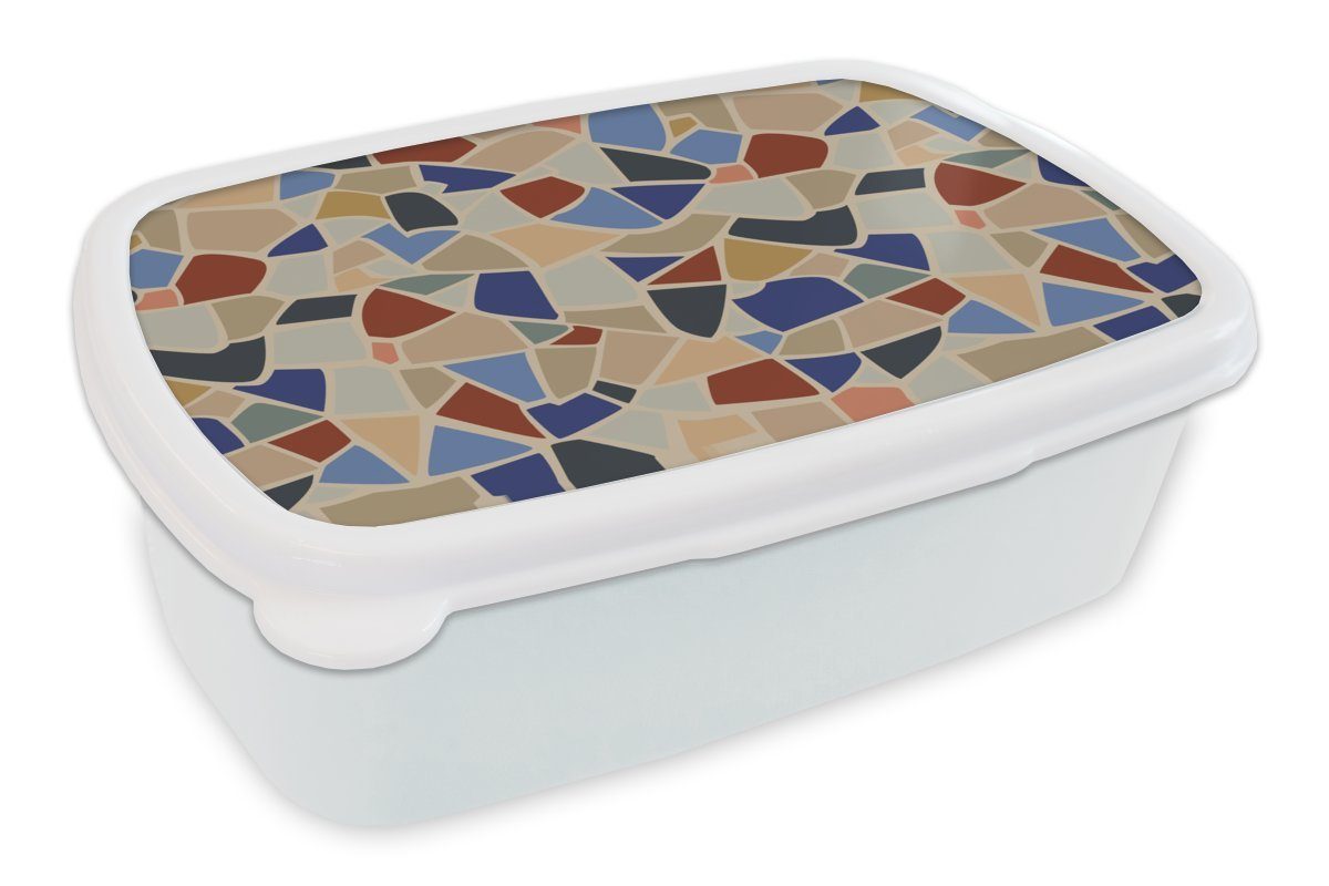 MuchoWow Lunchbox Mittelmeer - Mosaikmuster, Kunststoff, (2-tlg), Brotbox für Kinder und Erwachsene, Brotdose, für Jungs und Mädchen weiß