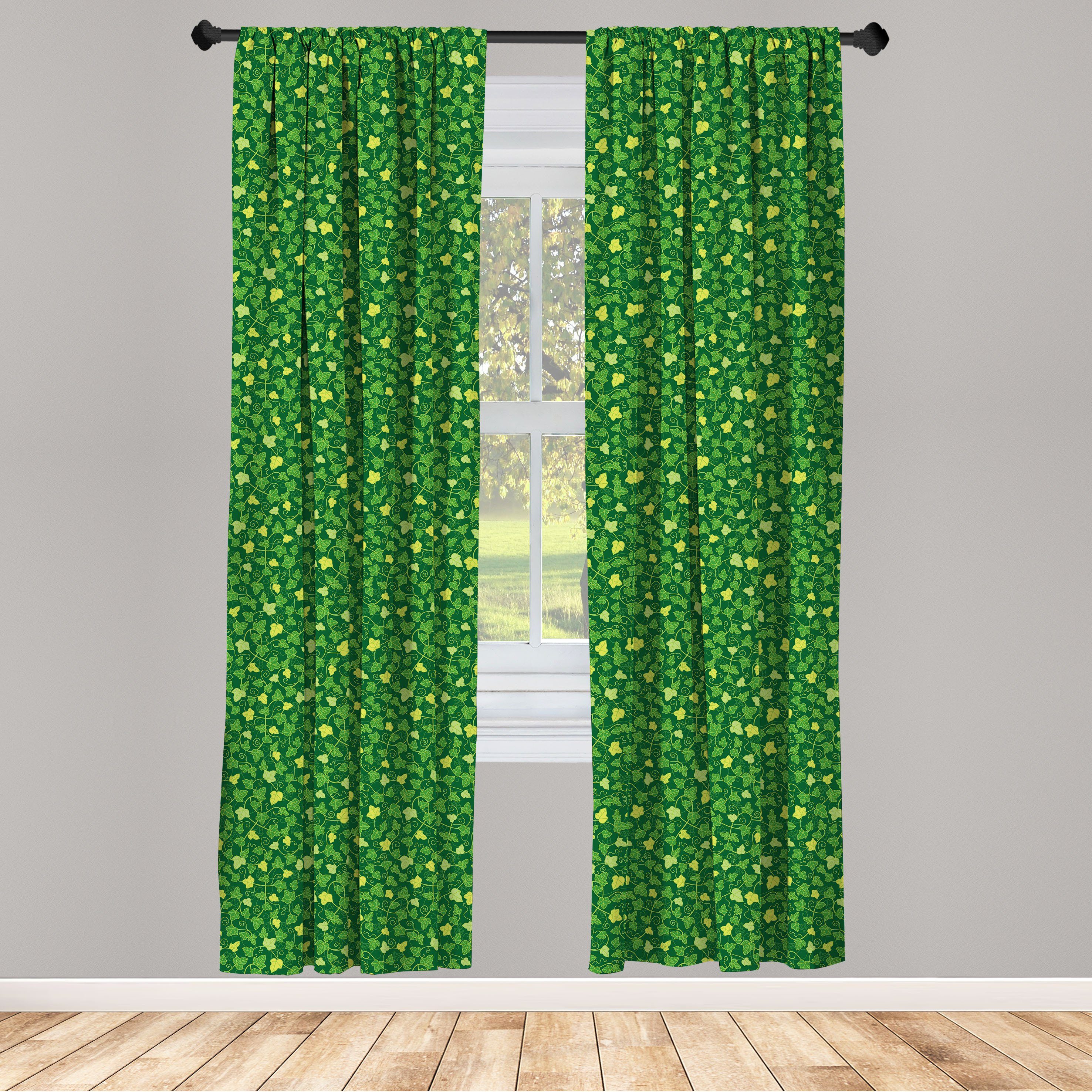 Gardine Vorhang für Wohnzimmer Schlafzimmer Dekor, Abakuhaus, Microfaser, Abstract Green Cartoon Ivy Pflanzen | Fertiggardinen