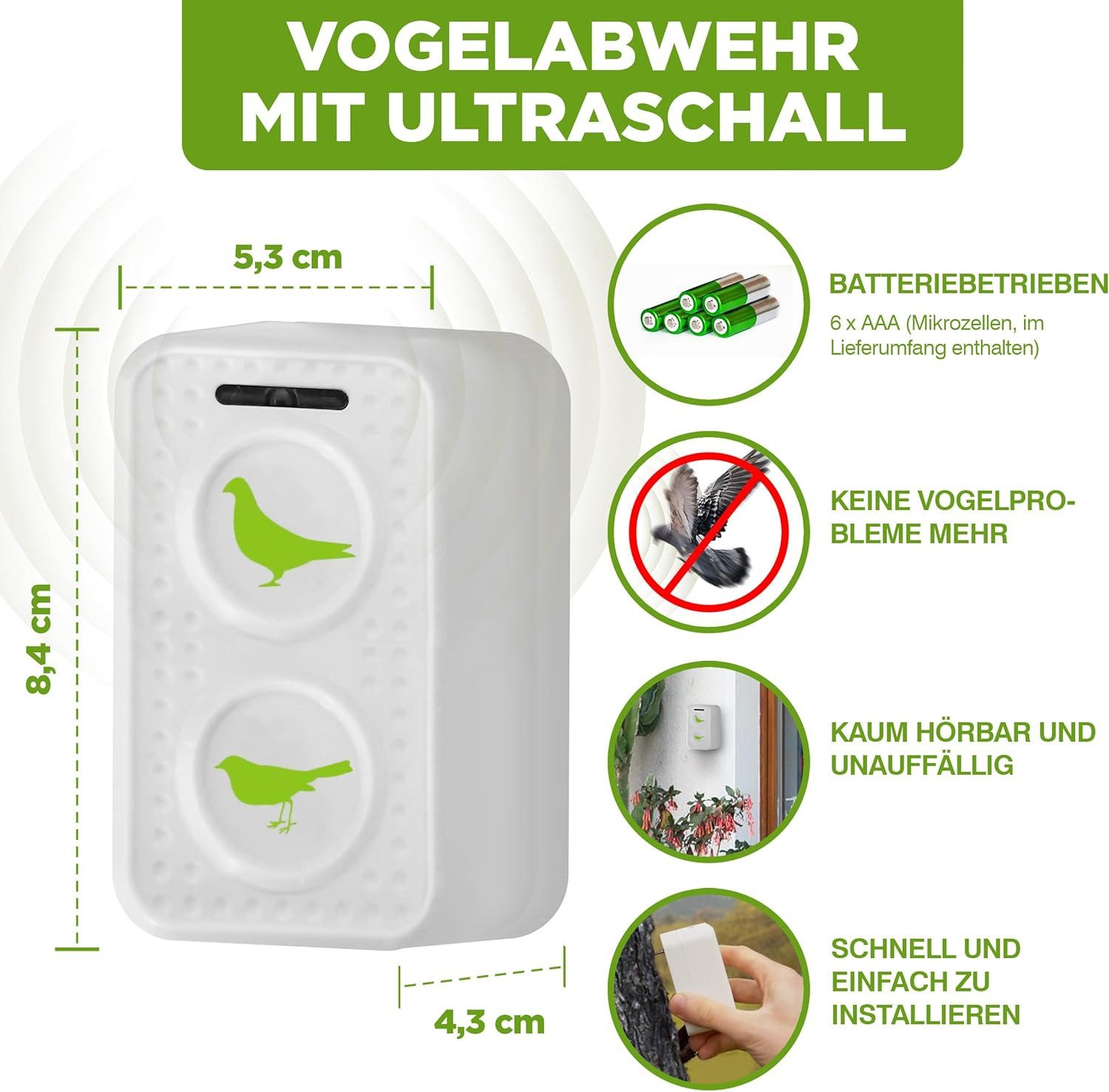 ISOTRONIC Ultraschall-Tierabwehr Isotronic Vogel- und Taubenfrei Mobil, 1-tlg.
