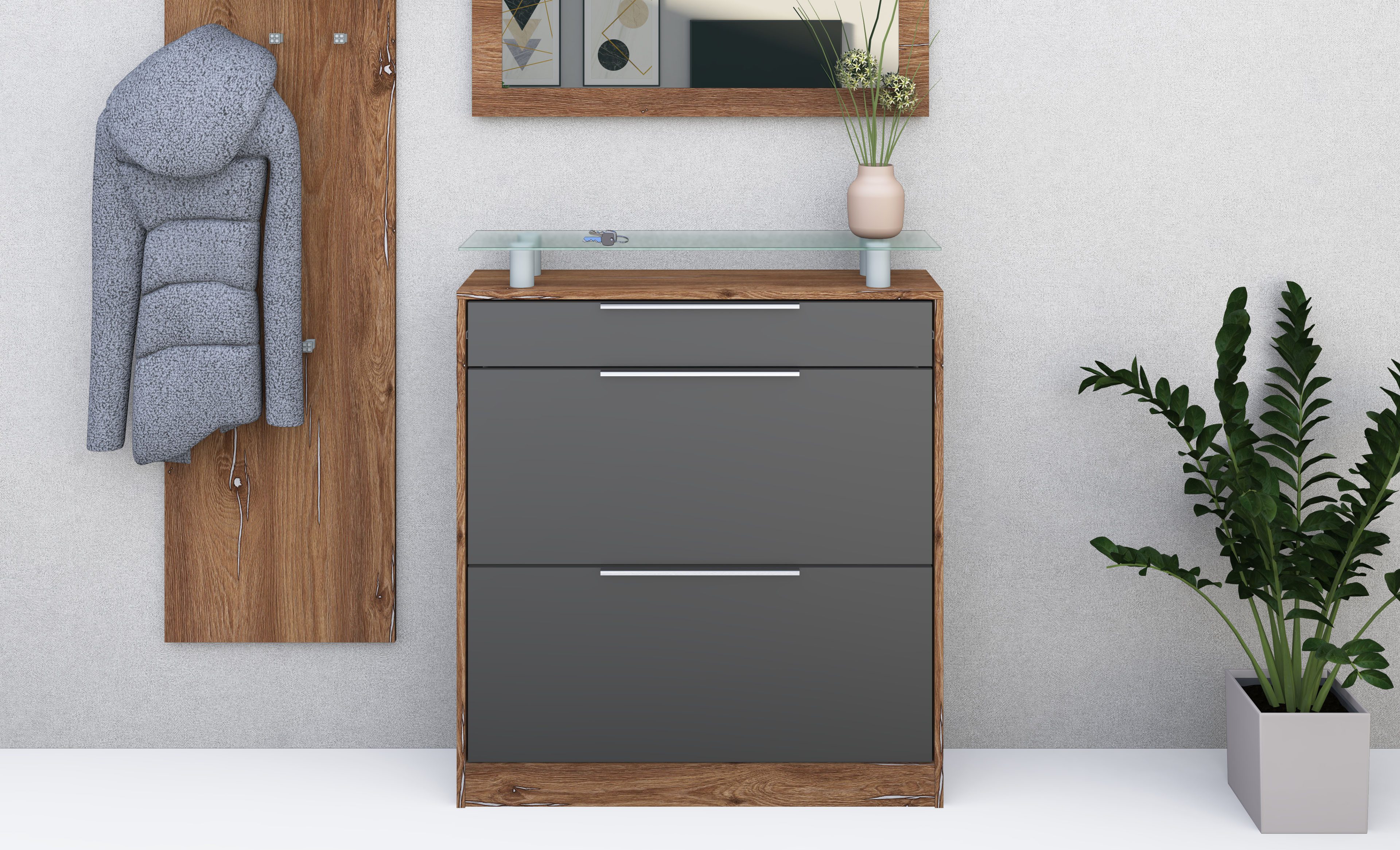borchardt Möbel Schuhschrank Oliva Breite 89 cm, stehend, mit 2 Doppeltrommeln und 1 Schubkasten