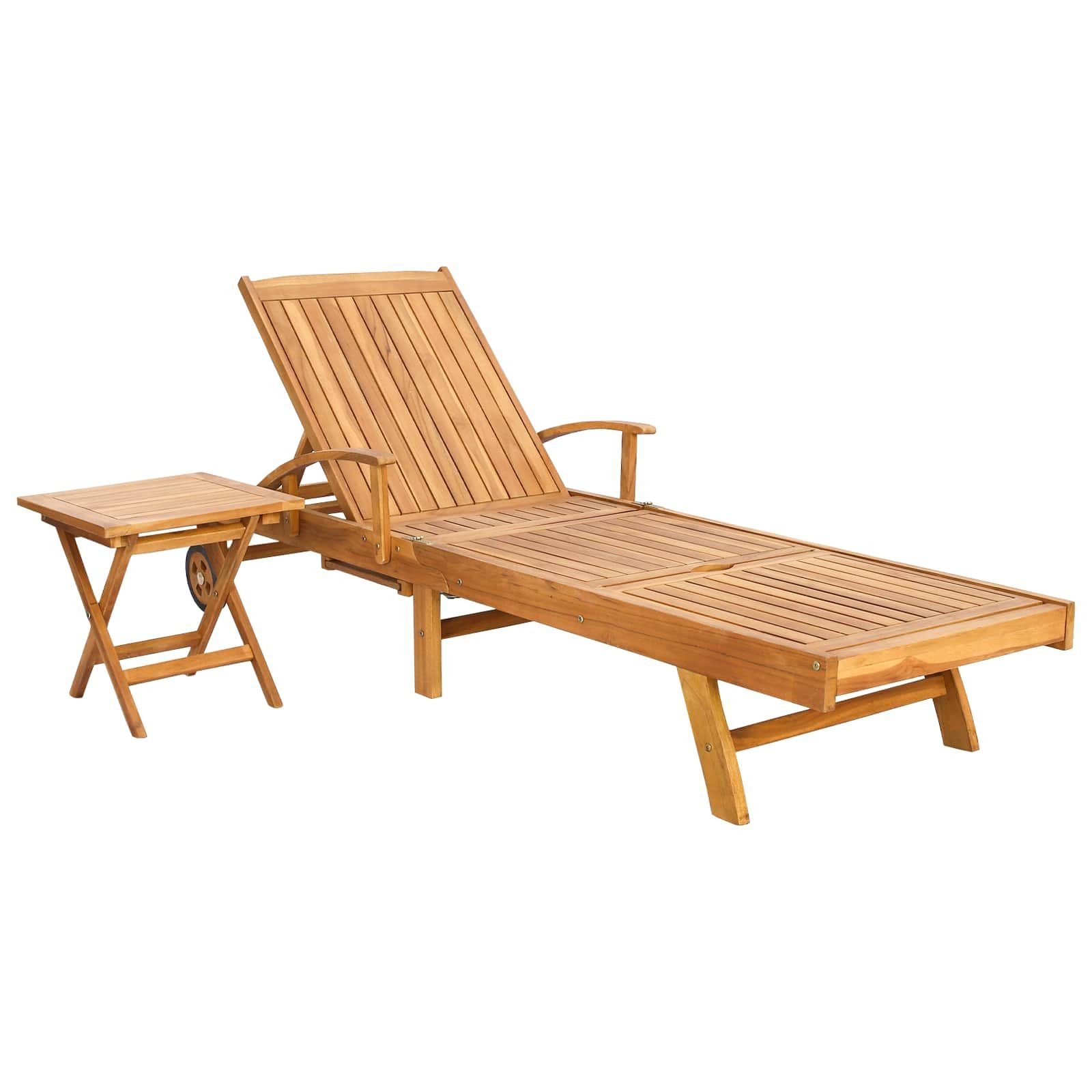 vidaXL Gartenliege Sonnenliege mit Tisch Braun Massivholz, 2 St.