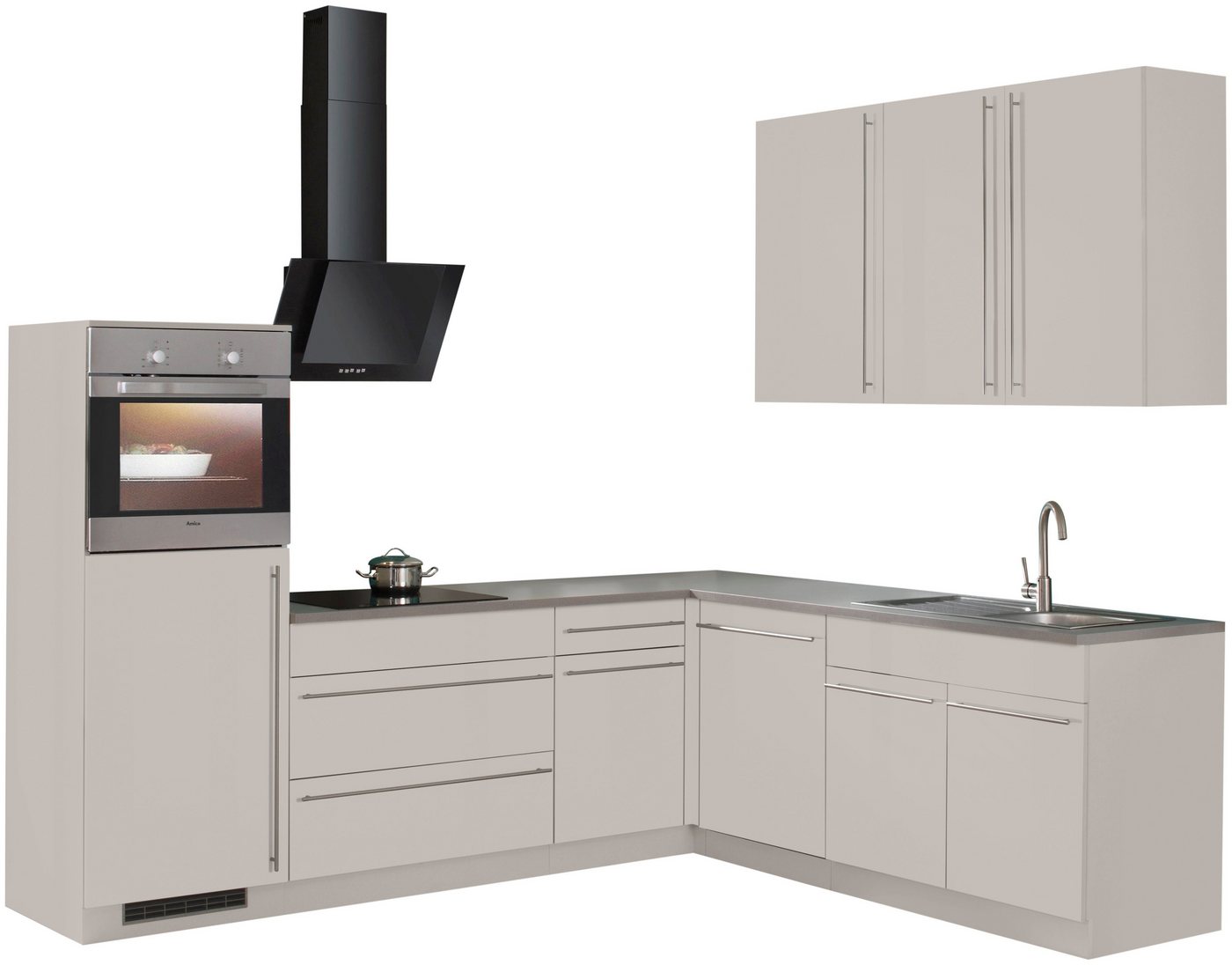 wiho Küchen Winkelküche Chicago, mit E-Geräten, 260 x 220 cm beige