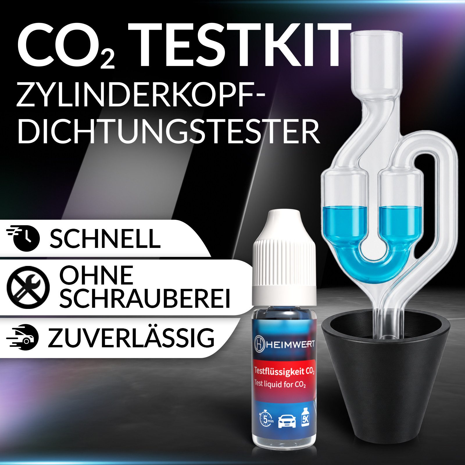 HEIMWERT Kfz-Diagnosegerät Zylinderkopfdichtung Tester Kühlmittel Dichtheitstest