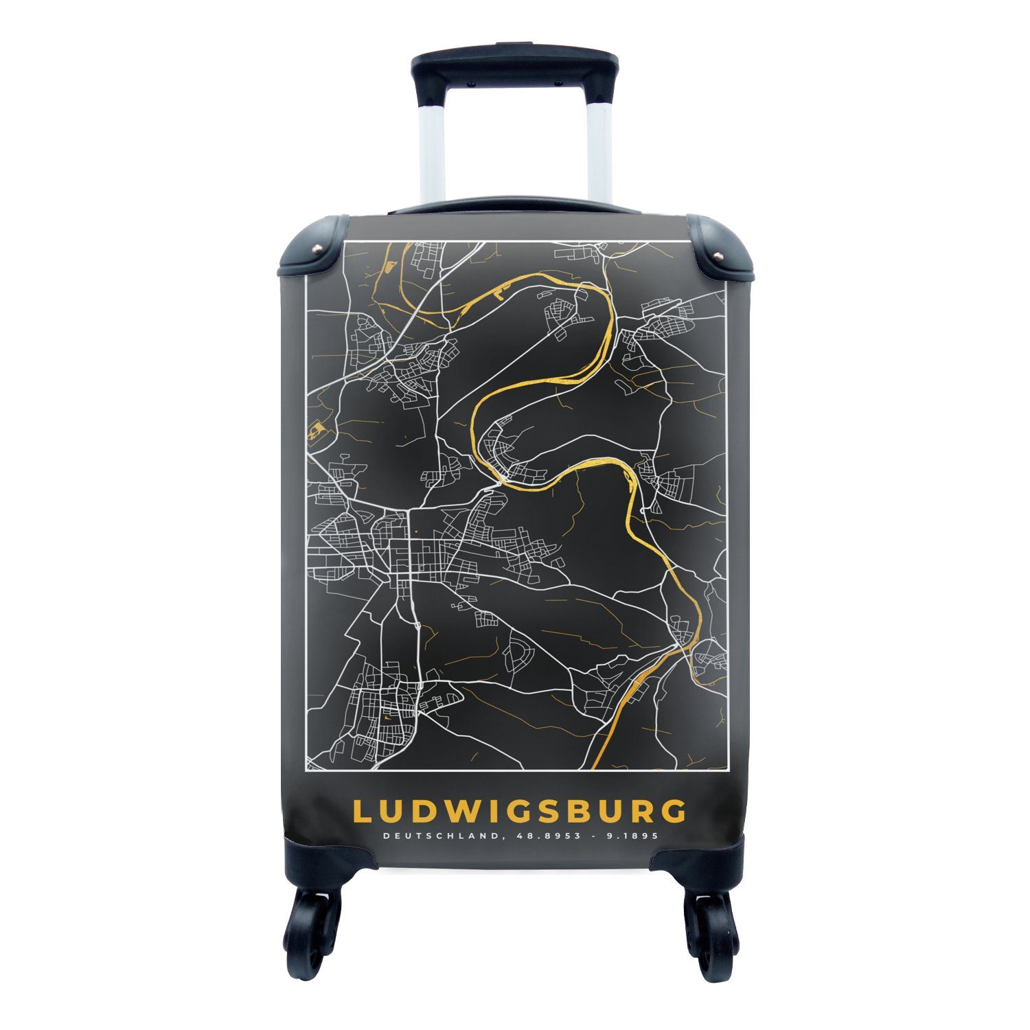 - 4 Ludwigsburg Reisekoffer Gold MuchoWow Deutschland - - Stadtplan Handgepäckkoffer für Rollen, Reisetasche - Handgepäck mit Karte, Ferien, Trolley, rollen,