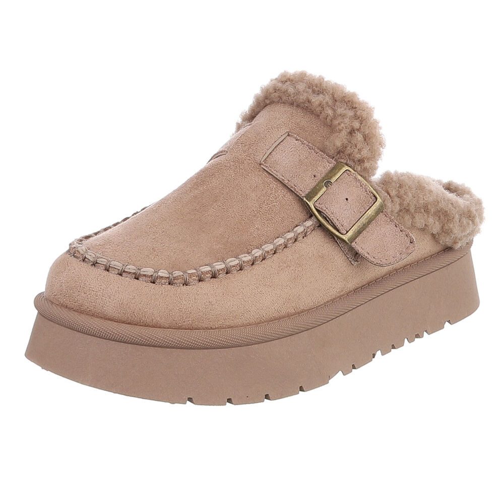Ital-Design Damen Clog mit Plateausohle und Futter Snowboots (92125515) Flach Hausschuhe in Hellbraun