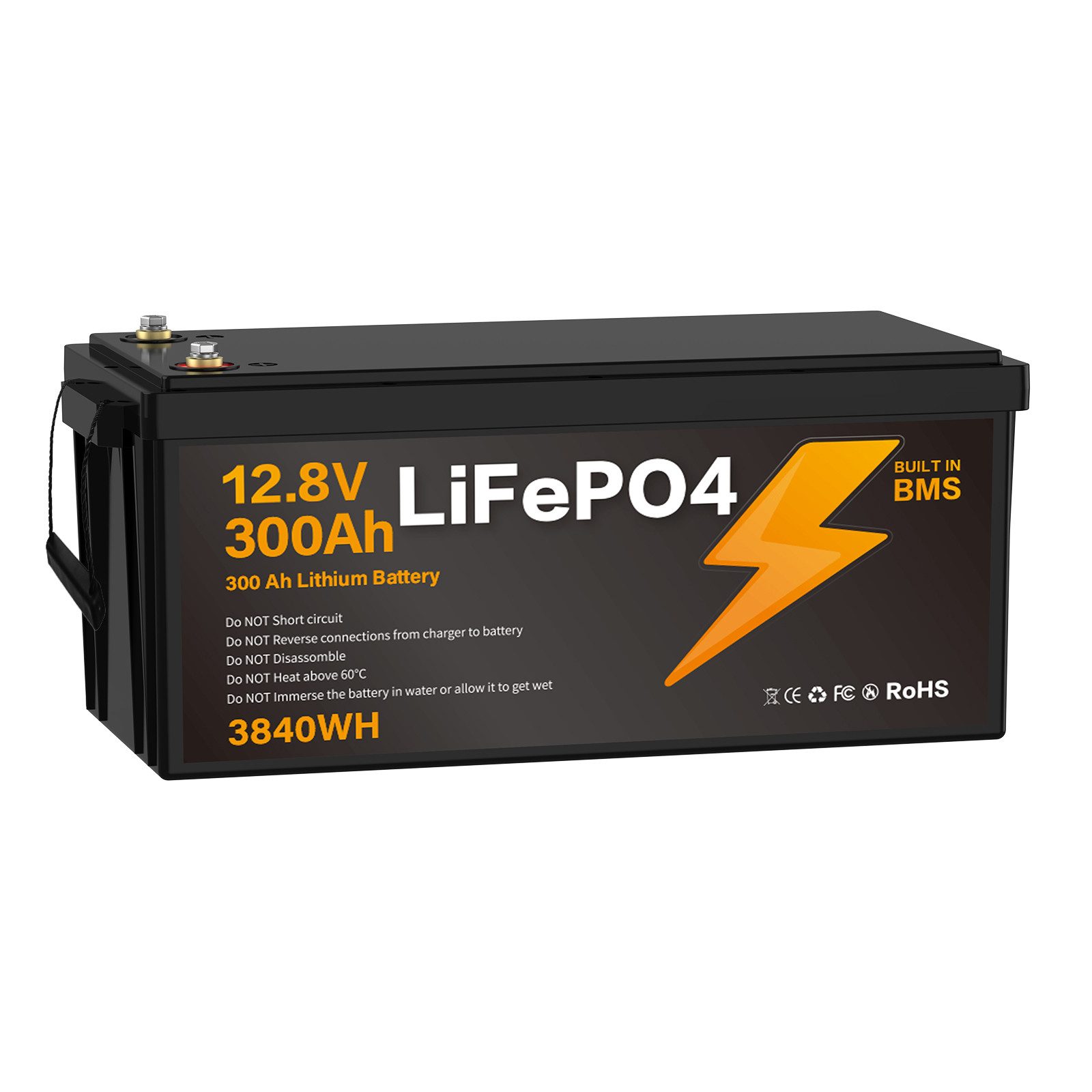 Blossom 12,8V 300Ah Lithium-Eisenphosphat Akku mit Smart BMS IP67 LiFePO4 Batterie, wasserdicht Lithium Akku 3840Wh 3000+ Zyklen für Solaranlage Camping