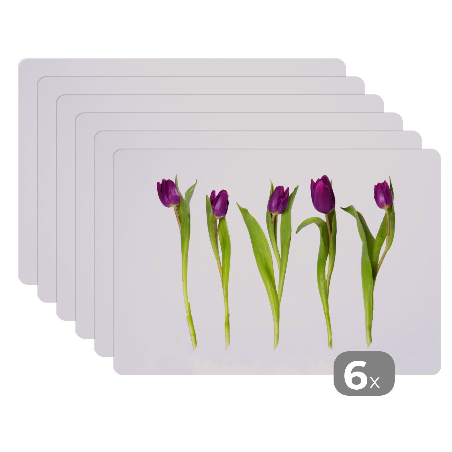 Platzset, Fünf Tulpen in einer Reihe, MuchoWow, (6-St), Platzset, Platzdecken, Platzmatte, Tischmatten, Schmutzabweisend
