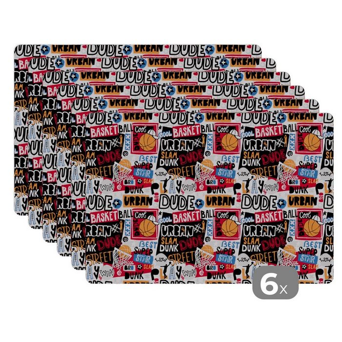 Platzset Basketball - Zitate - Muster - Alphabet MuchoWow (6-St) Platzset Platzdecken Platzmatte Tischmatten Schmutzabweisend