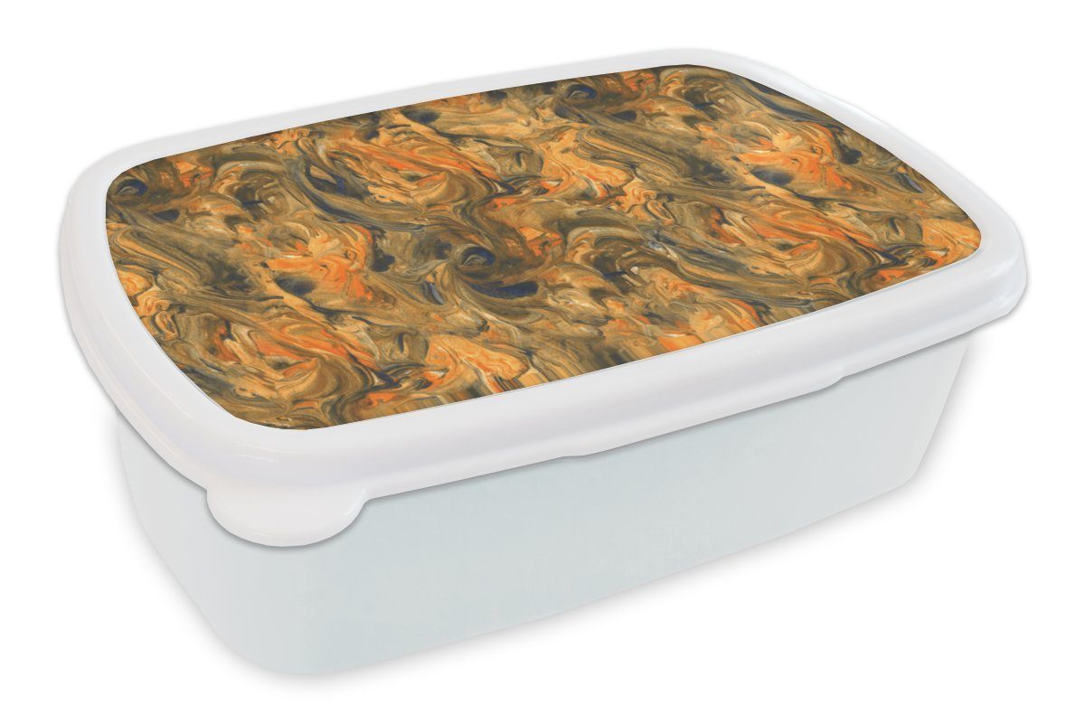 MuchoWow Lunchbox Farbe - Orange Kinder Braun (2-tlg), und Marmor Brotdose, Design, und für weiß - Jungs - Mädchen Kunststoff, Brotbox für Erwachsene, 